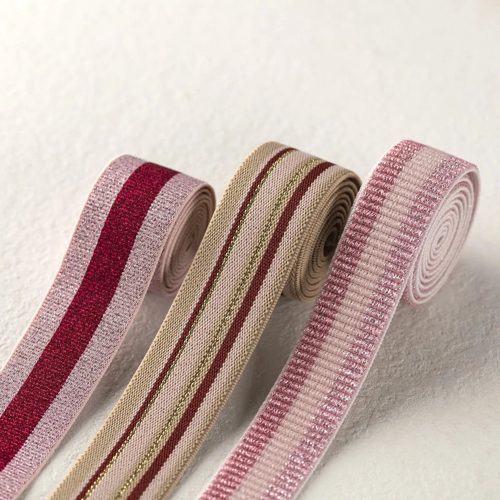 1 inch 25mm Shiny Glitter Pink Stripe elastic band- 1 yard