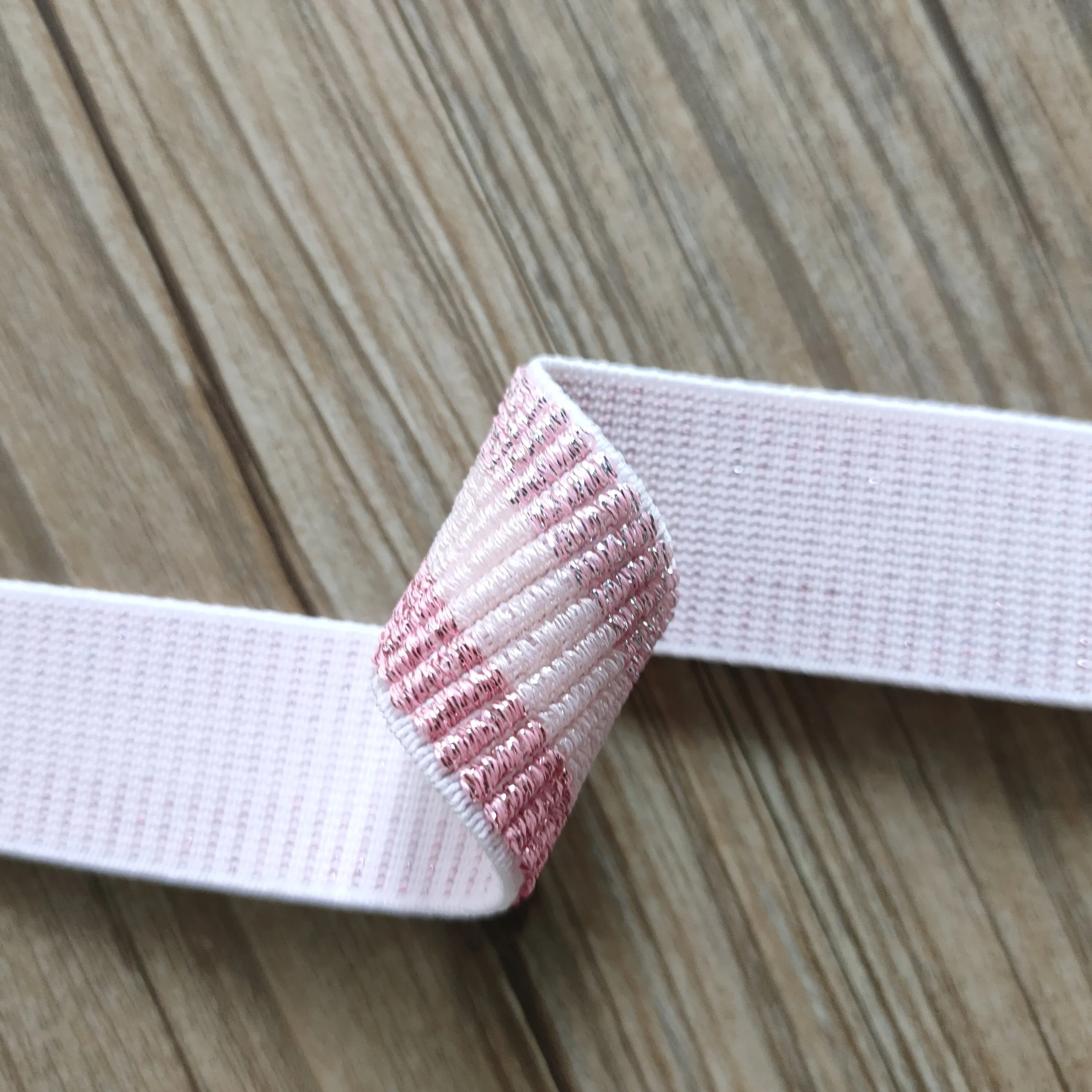 1 inch 25mm Shiny Glitter Pink Stripe elastic band- 1 yard