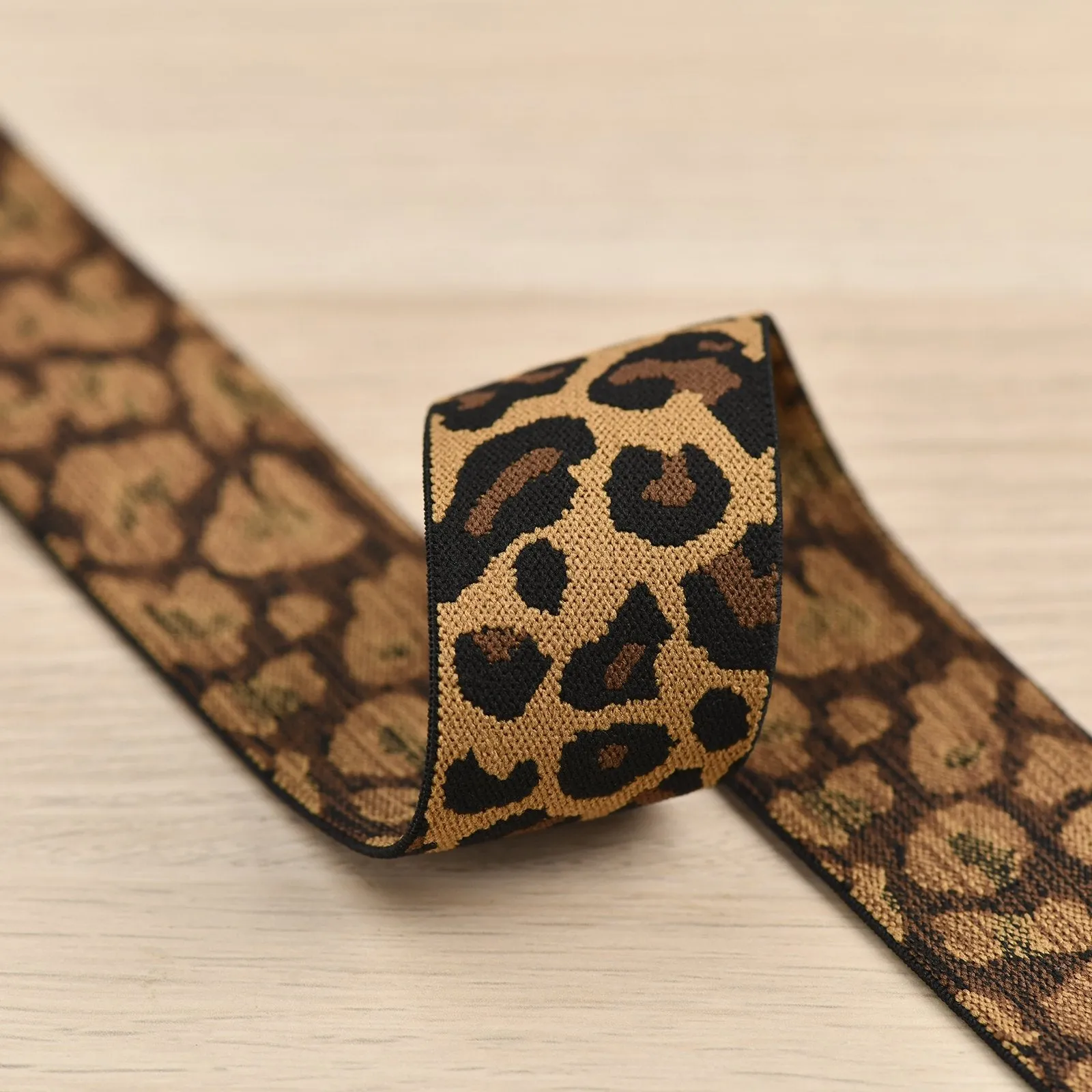 1.5 inch (40 mm) Wide Dark Cheetah Brown and Black Elastic Band- 1 Yard