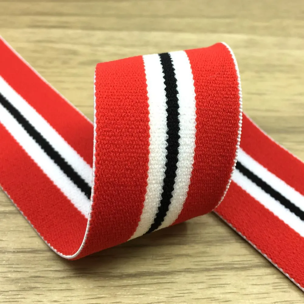 1.5 inch (40mm)  Wide Colored Plush Red, White and Black Striped Elastic Band