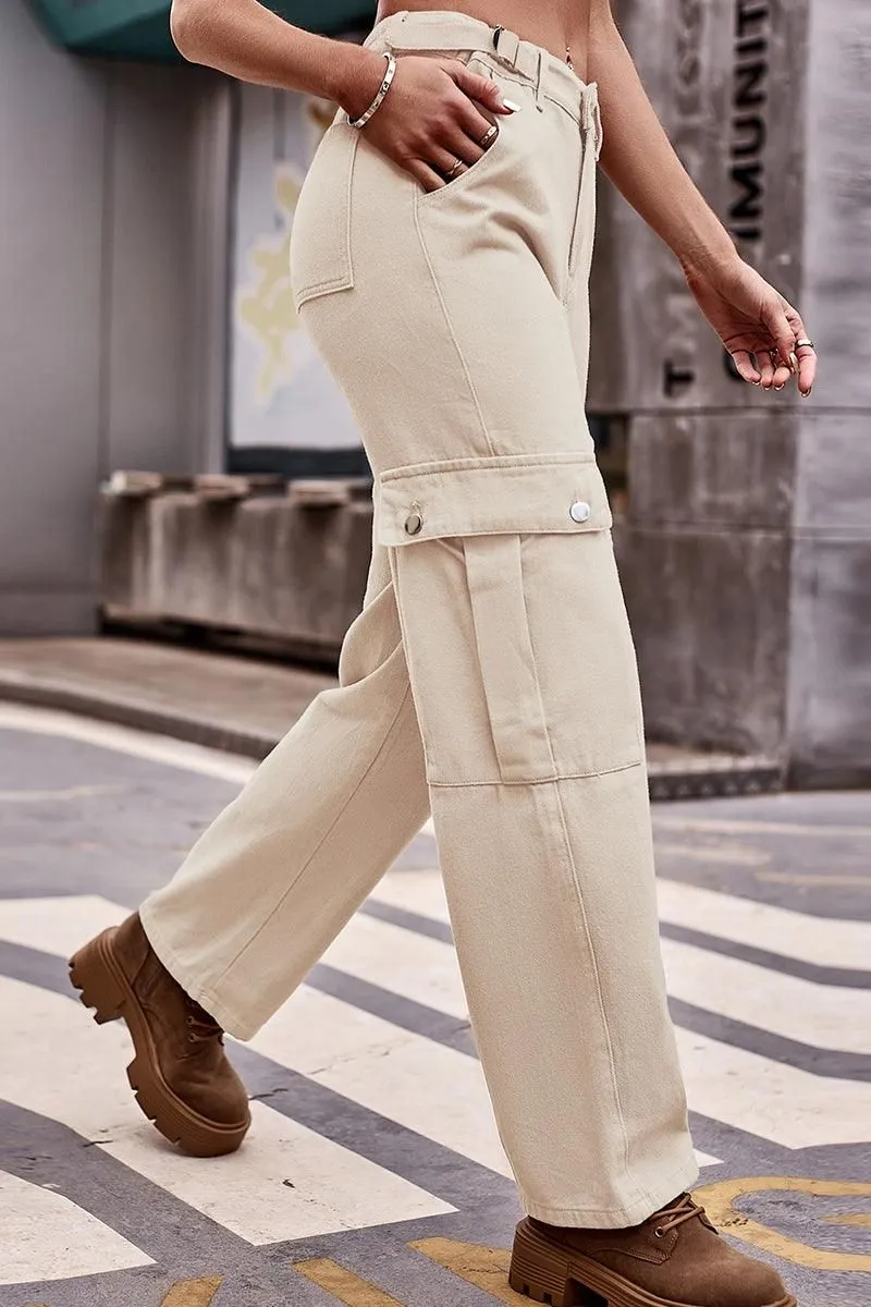 ADJUSTABLE WAIST LONG CARGO PANTS