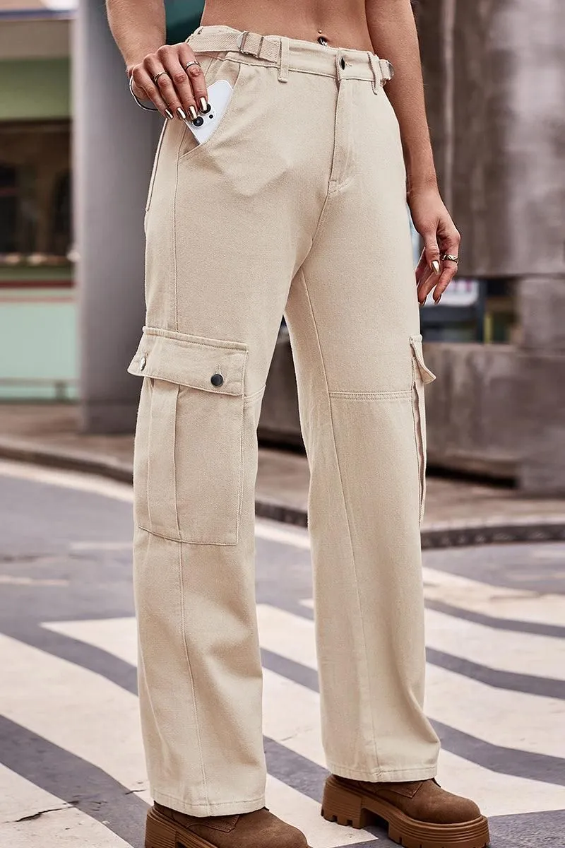 ADJUSTABLE WAIST LONG CARGO PANTS