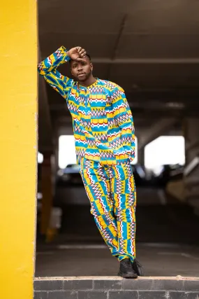 African Matching Set In Amazing Blue Kente