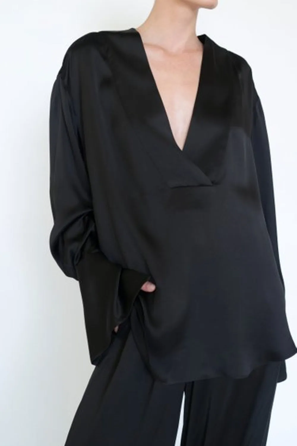 Amelia Black Deep V Blouse