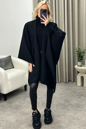 Andra Black Wool Look Pull Through Cape