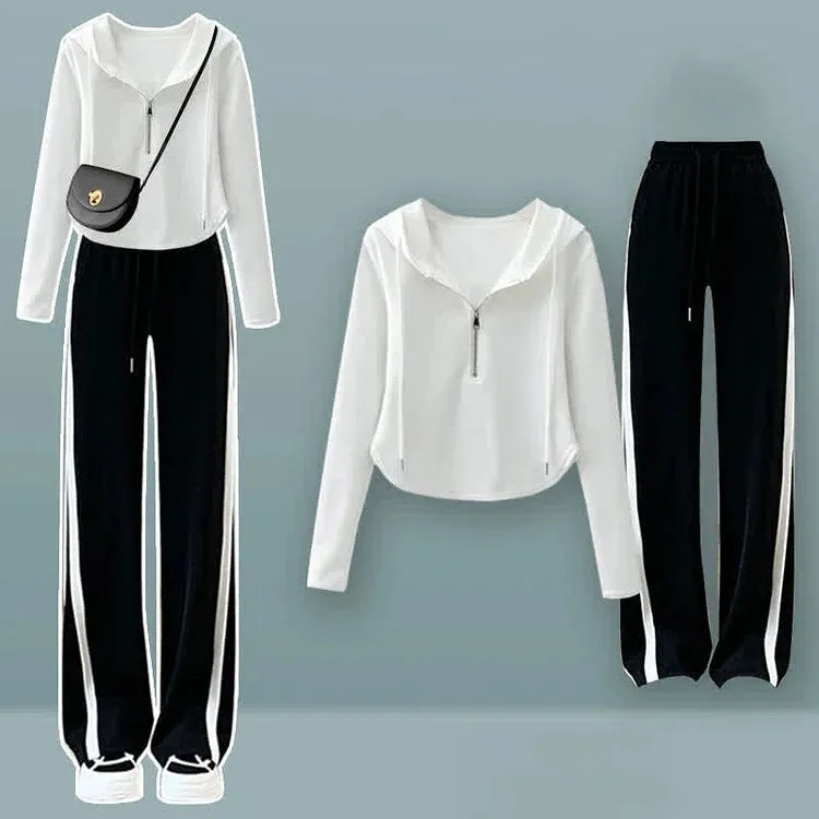 Athleisure Elegance: Sporty Zipper Hoodie and Casual Pants Set