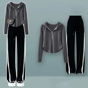 Athleisure Elegance: Sporty Zipper Hoodie and Casual Pants Set