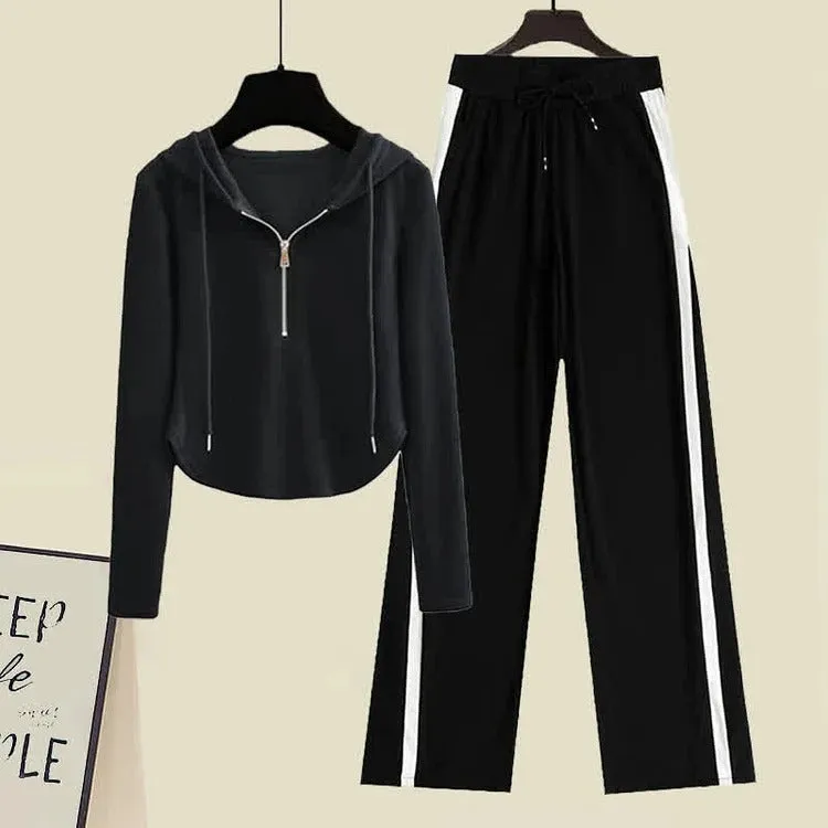 Athleisure Elegance: Sporty Zipper Hoodie and Casual Pants Set