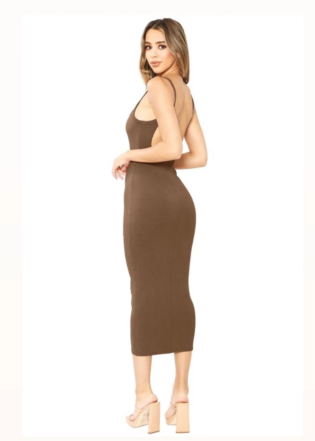 Bad Habit Ribbed Knit Dress in Cinnamon