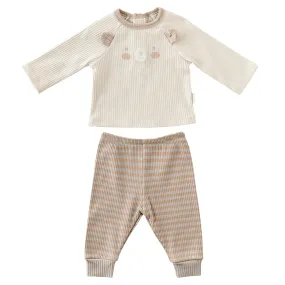 Beige Bear Striped Graphic Outfit