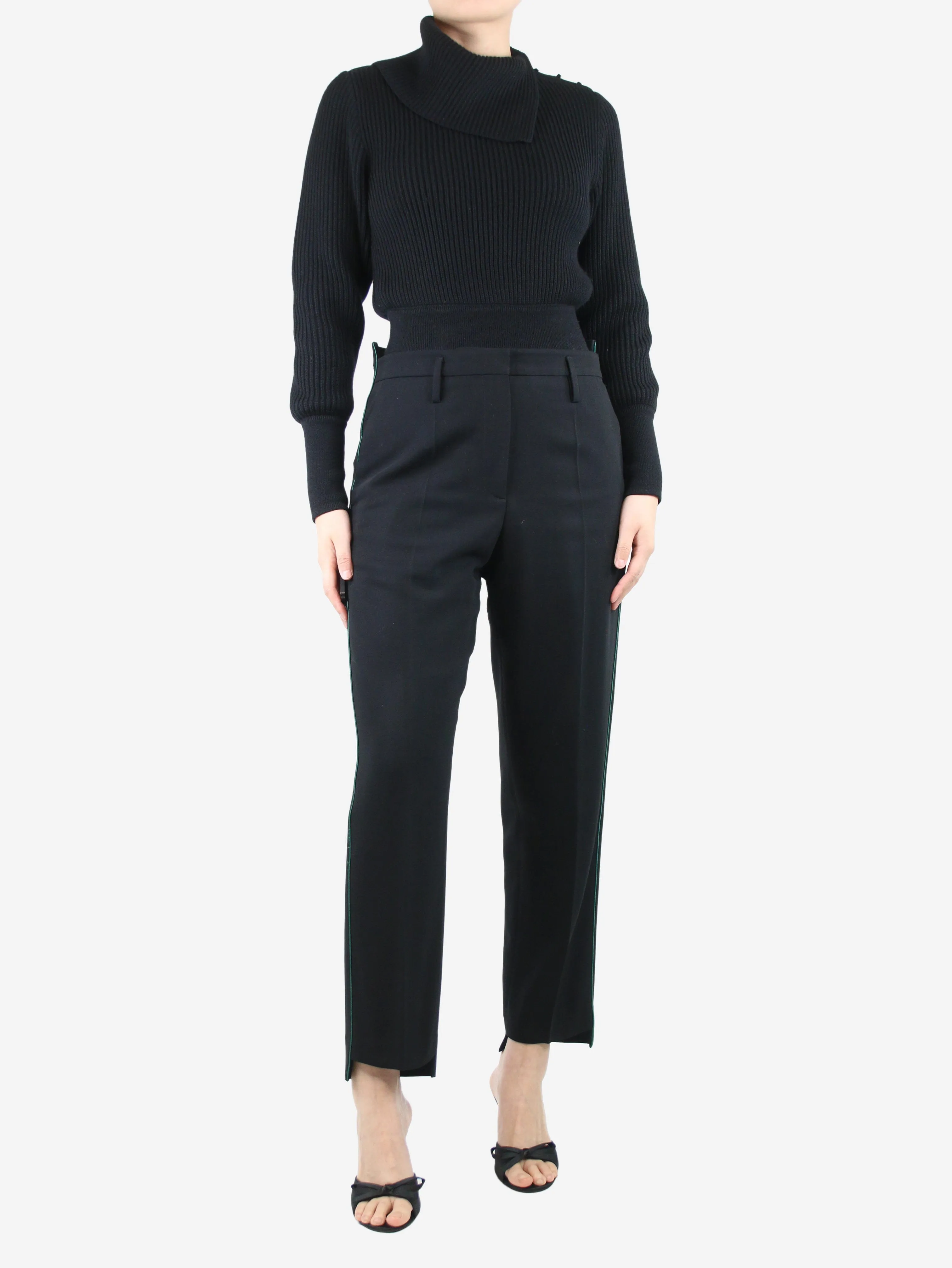 Black tailored trousers with size-strip - size UK 10