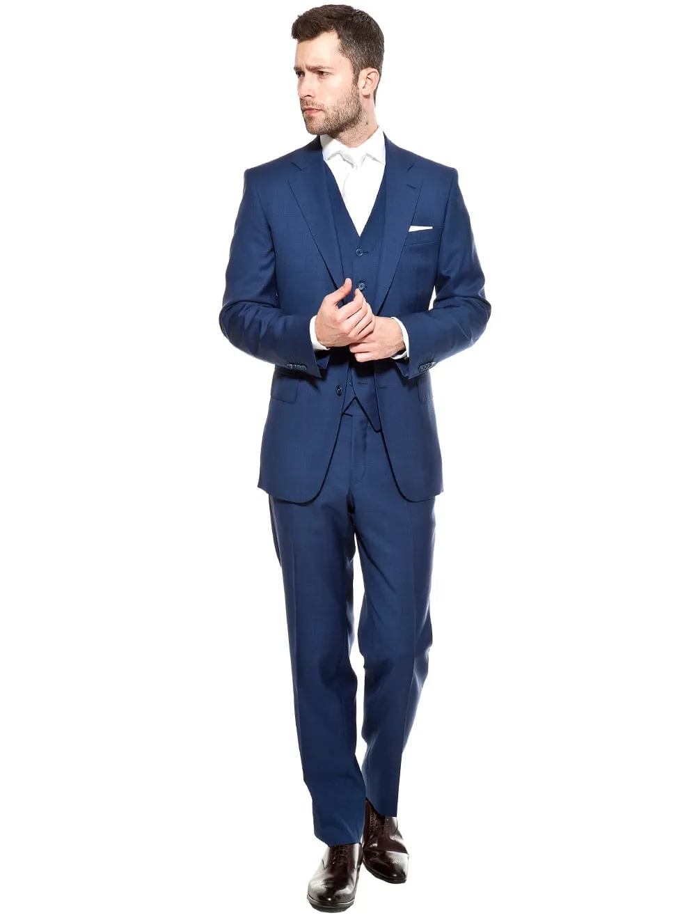 Blue Self Check Wool Classic Fit Suit Blue