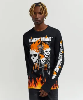 Brad Skull Flame Placement Print Long Sleeve Tee