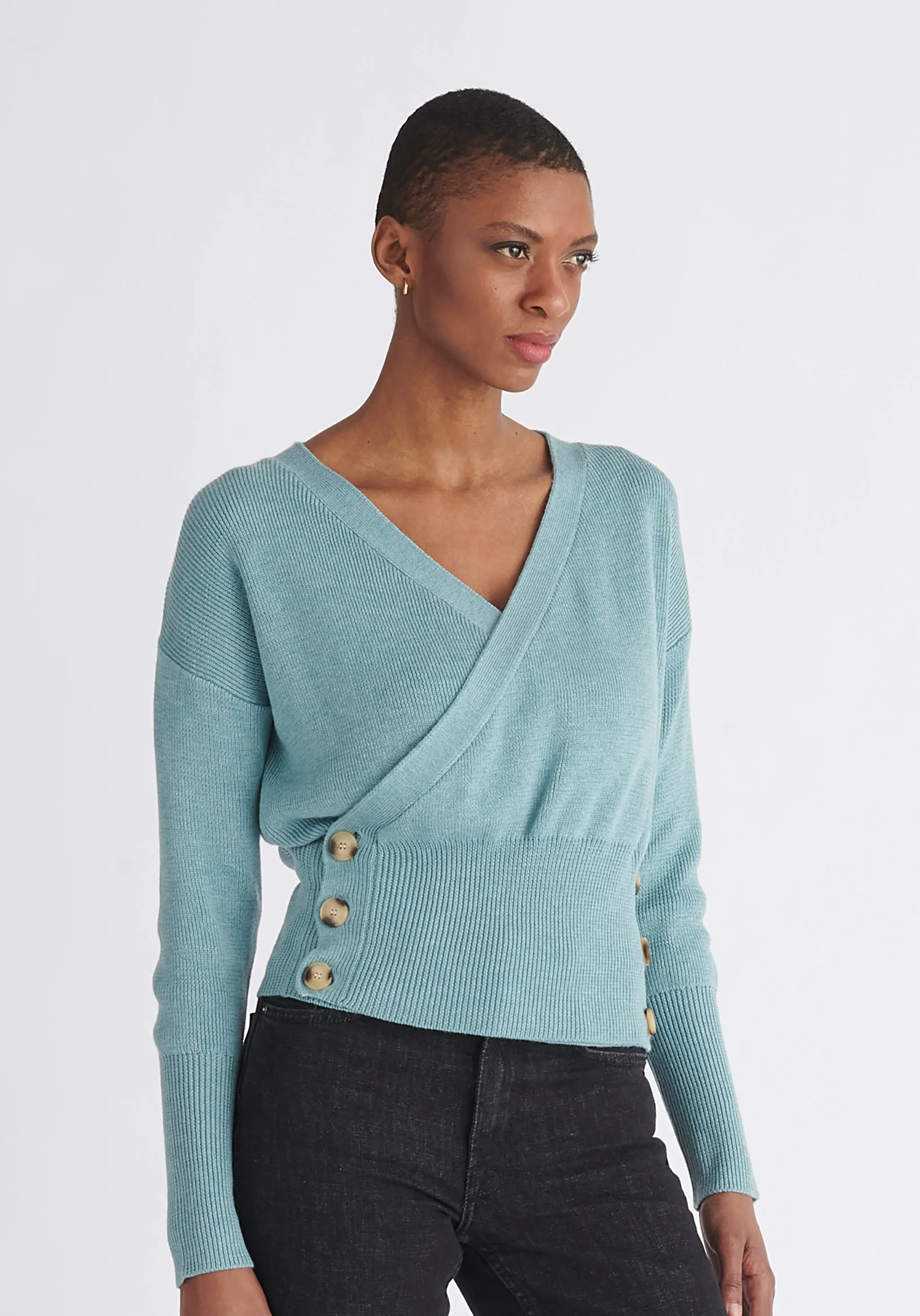 Button Knitted Wrap Top