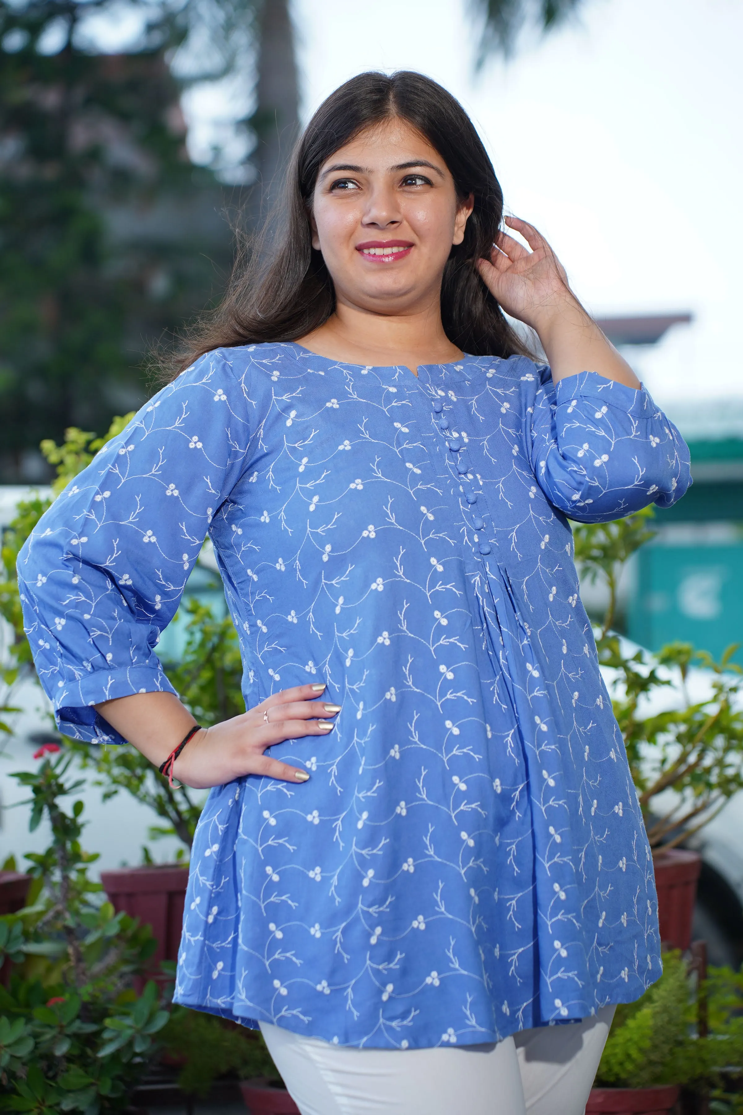 Cobalt Embroidered Rayon Kurta