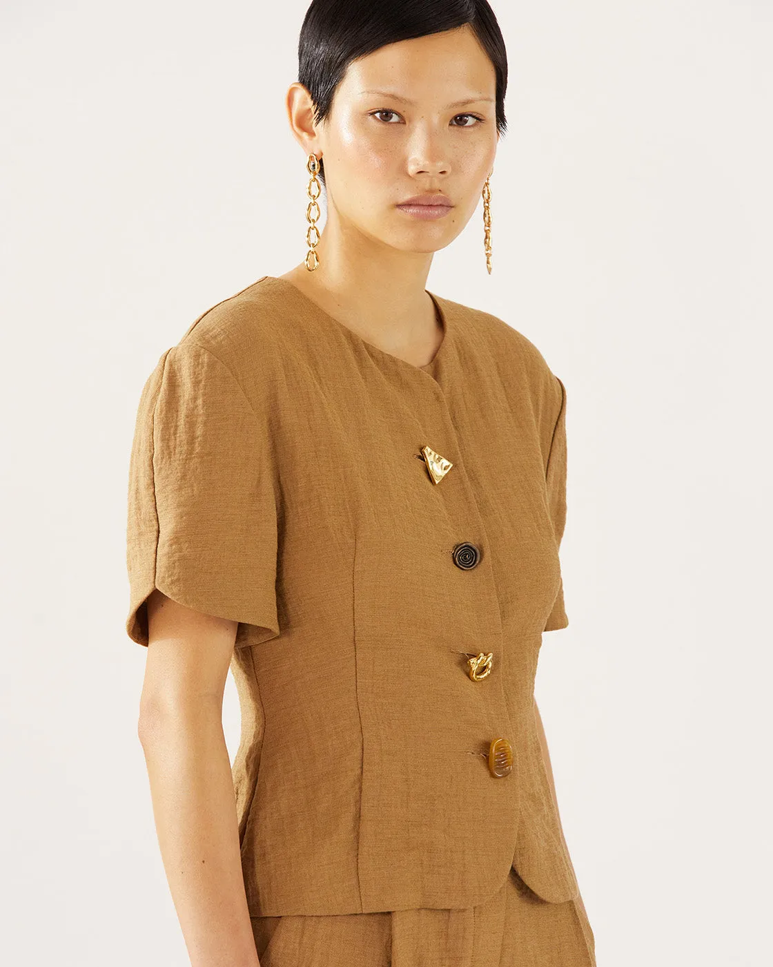 Cody Blouse Viscose Linen Blend Caramel