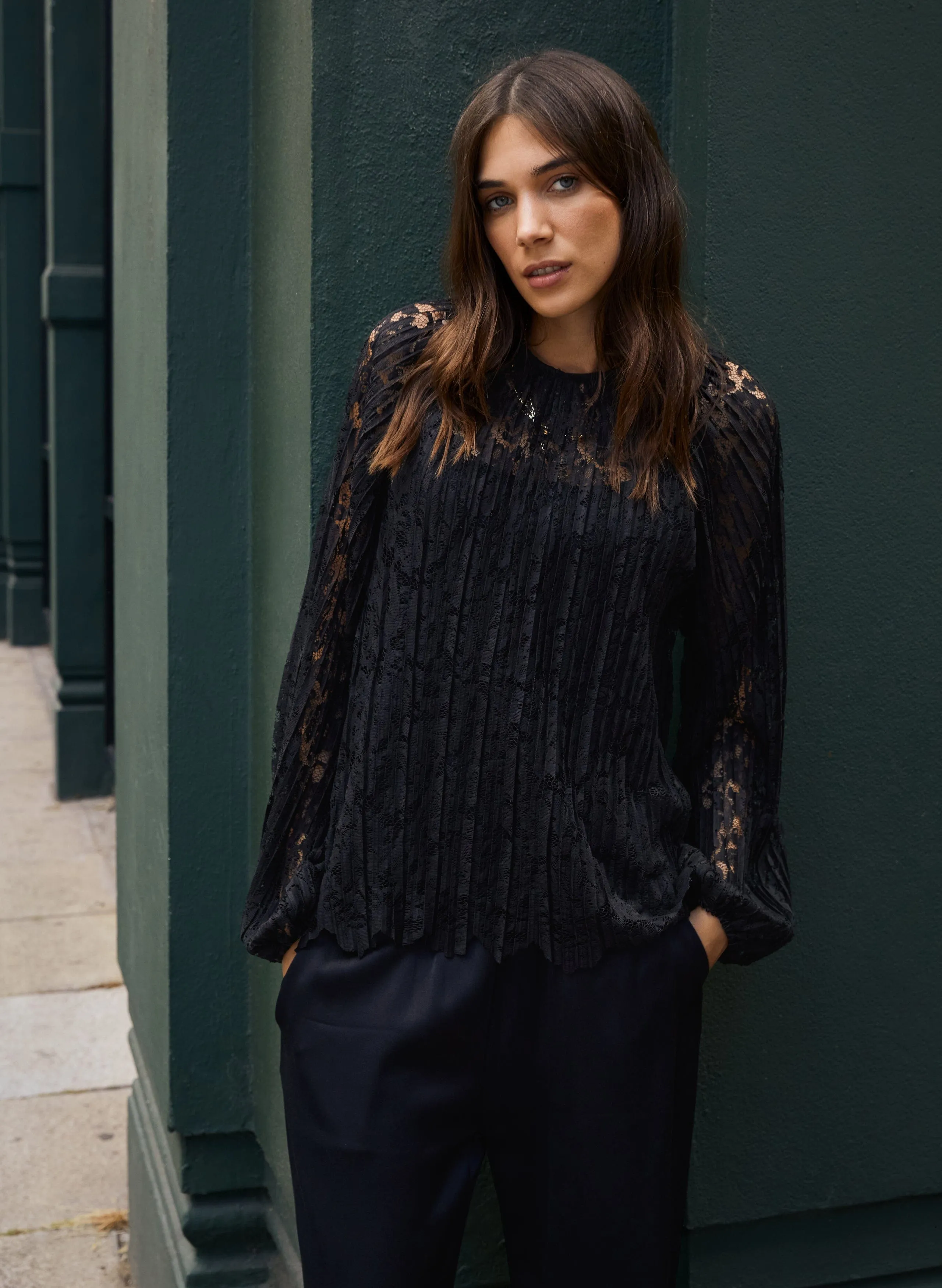 Coline Recycled Lace Sheer Top | Caviar Black