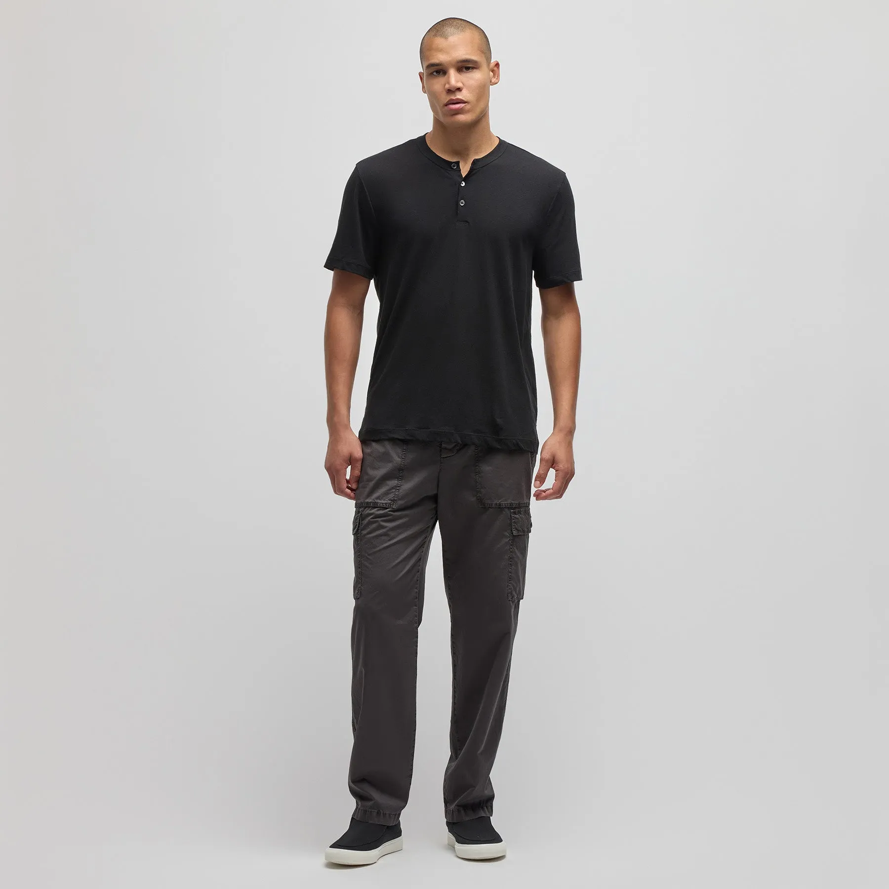 Cotton Jersey Short Sleeve Henley - Black