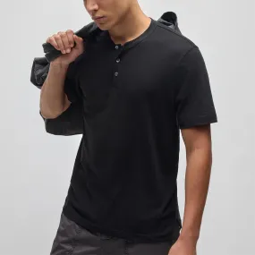 Cotton Jersey Short Sleeve Henley - Black