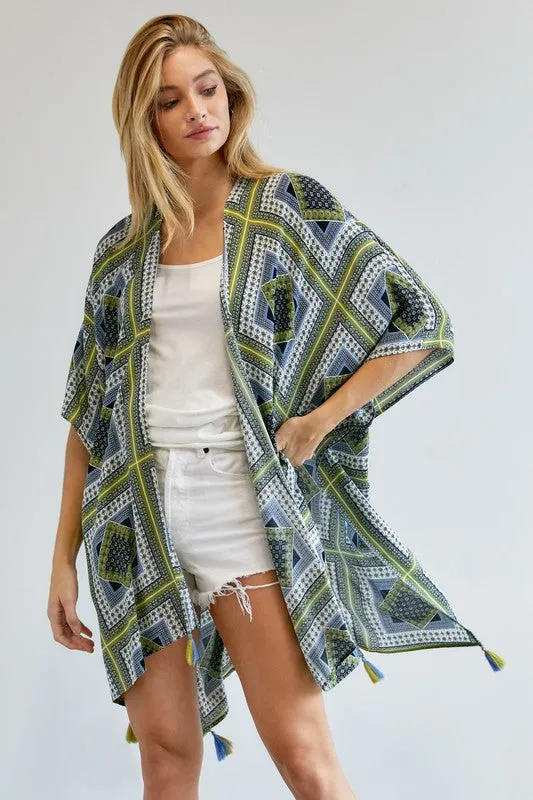 Davi & Dani Printed Short Sleeve loose Kimono