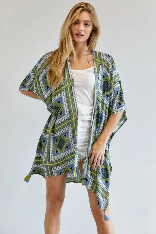 Davi & Dani Printed Short Sleeve loose Kimono