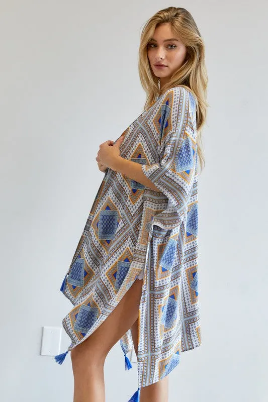 Davi & Dani Printed Short Sleeve loose Kimono