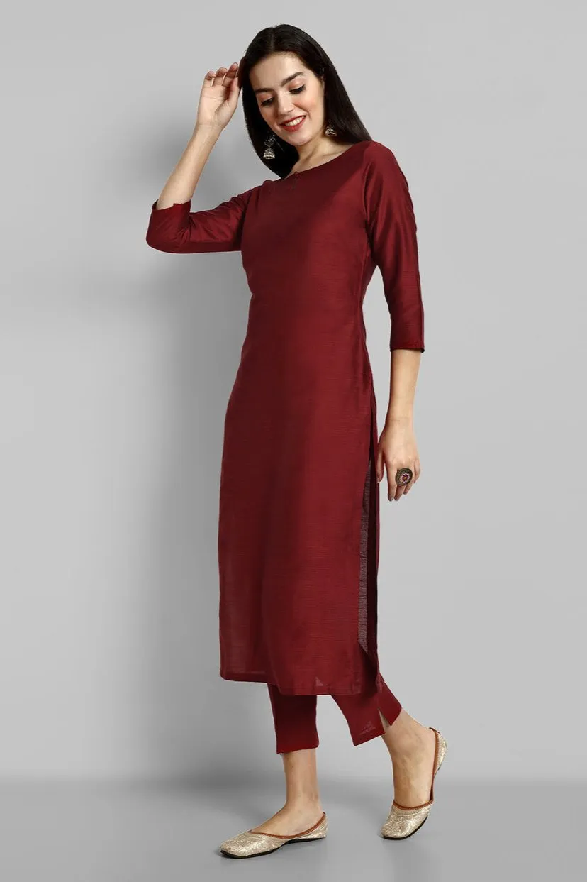 Deep Red Key hole Boat Neck Kurta