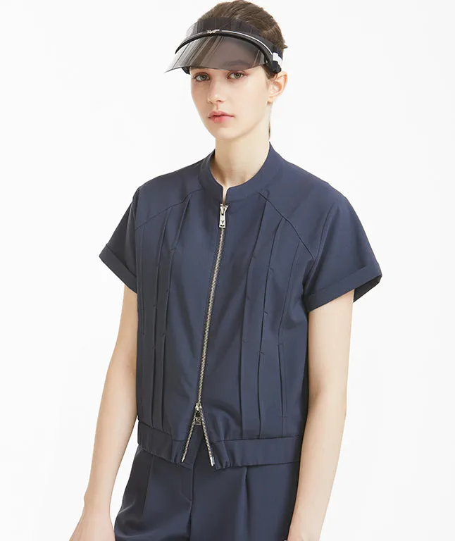 Diane Pintuck Short Sleeve Blouson - Dark Gray