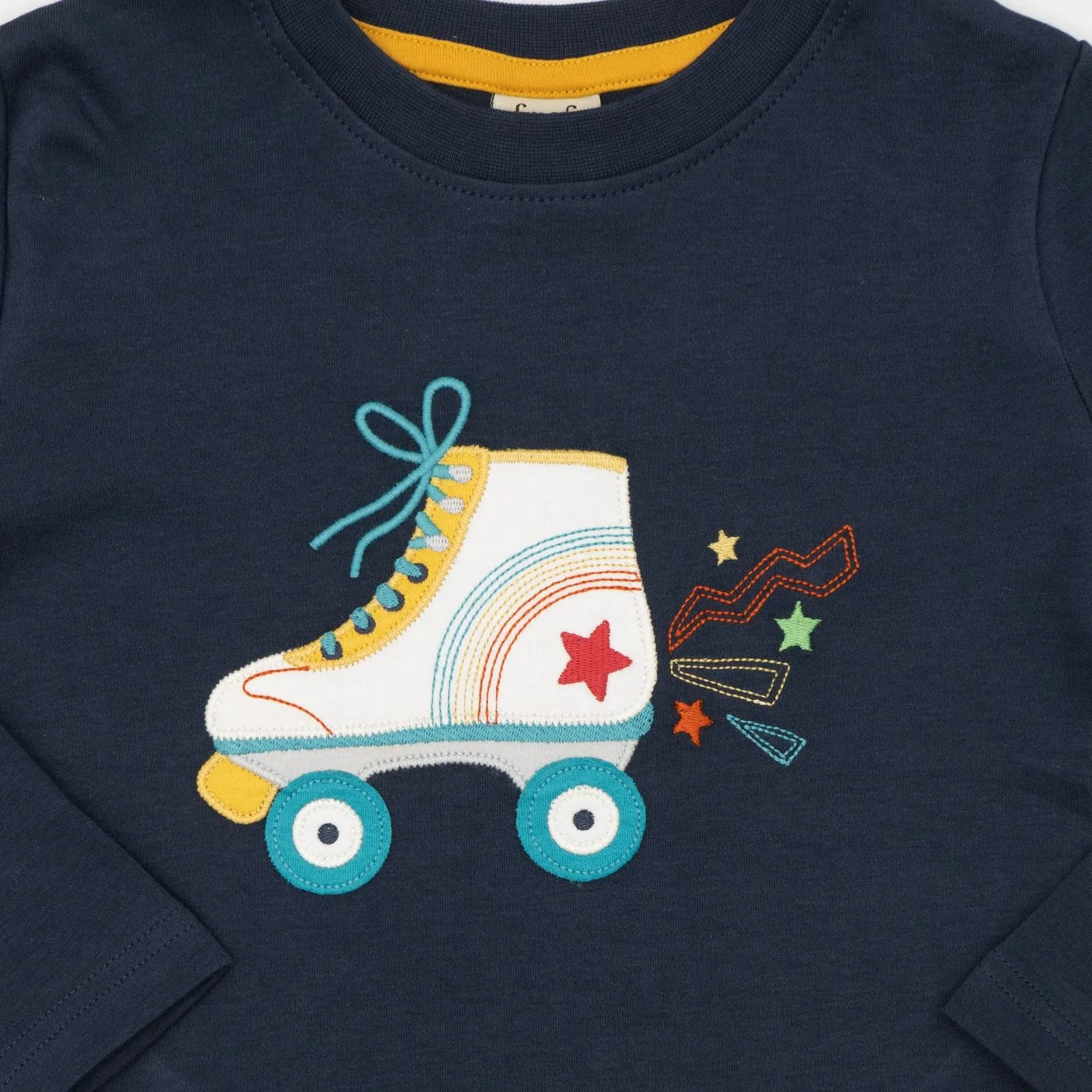 Frugi Girls T-Shirt Blue Navy Roller Skate Casual Cotton Long Sleeve Tops