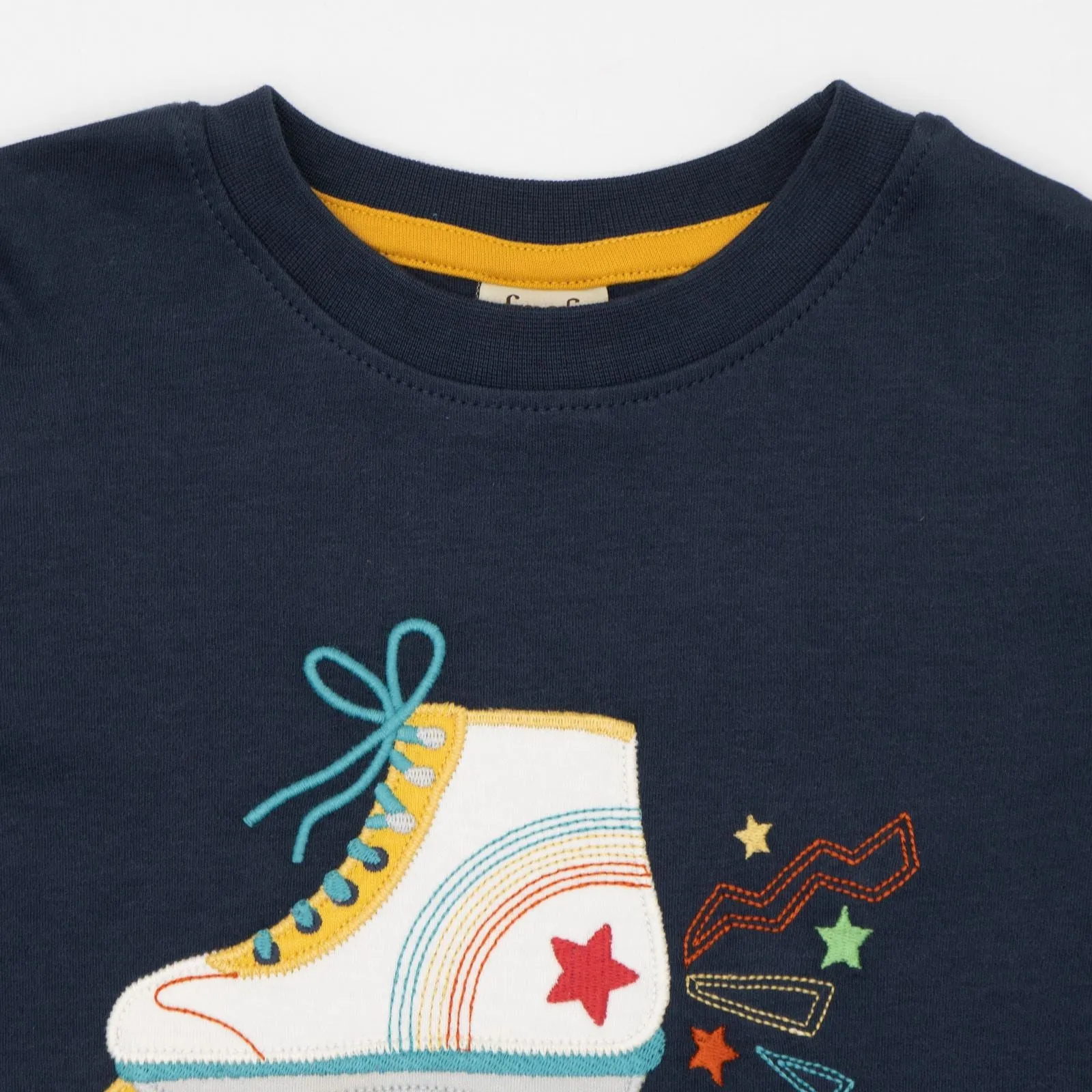 Frugi Girls T-Shirt Blue Navy Roller Skate Casual Cotton Long Sleeve Tops