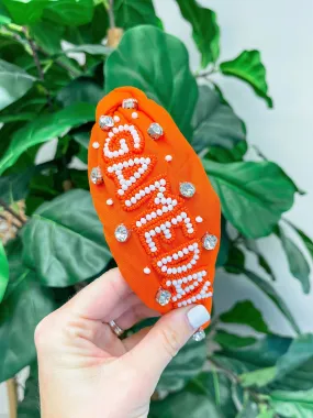 'Game Day' Embellished Headband - Orange & White