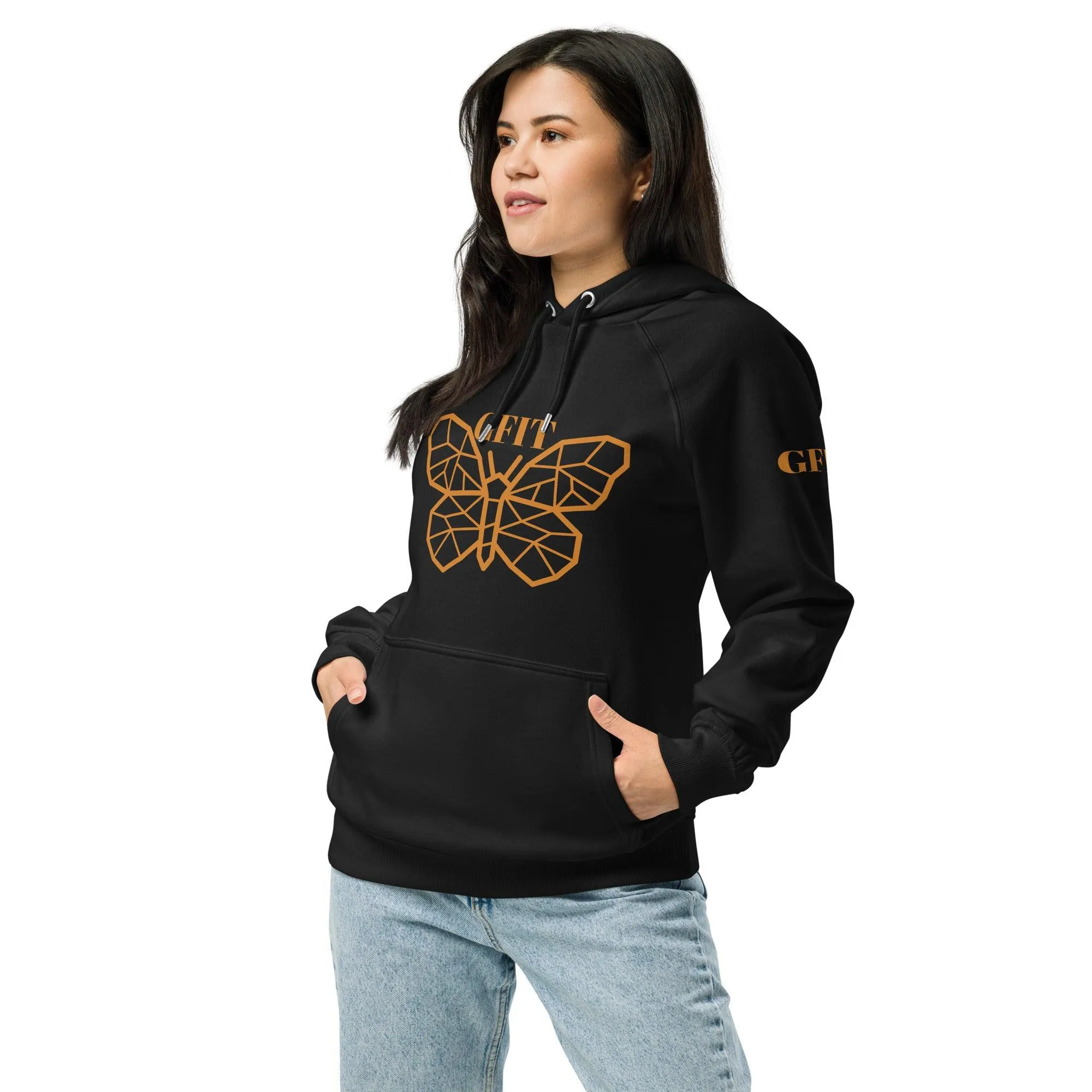 Golden Butterfly Unisex Eco Raglan Hoodie - Black