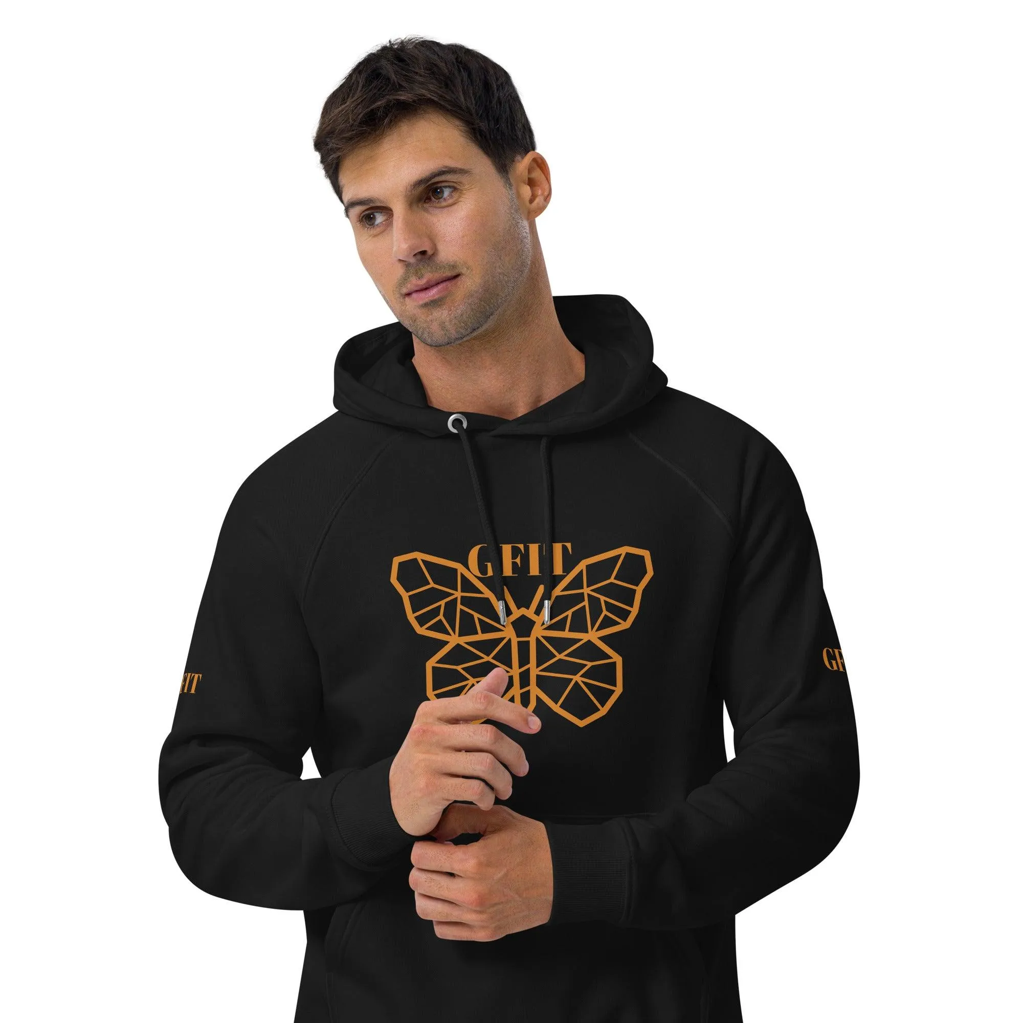 Golden Butterfly Unisex Eco Raglan Hoodie - Black