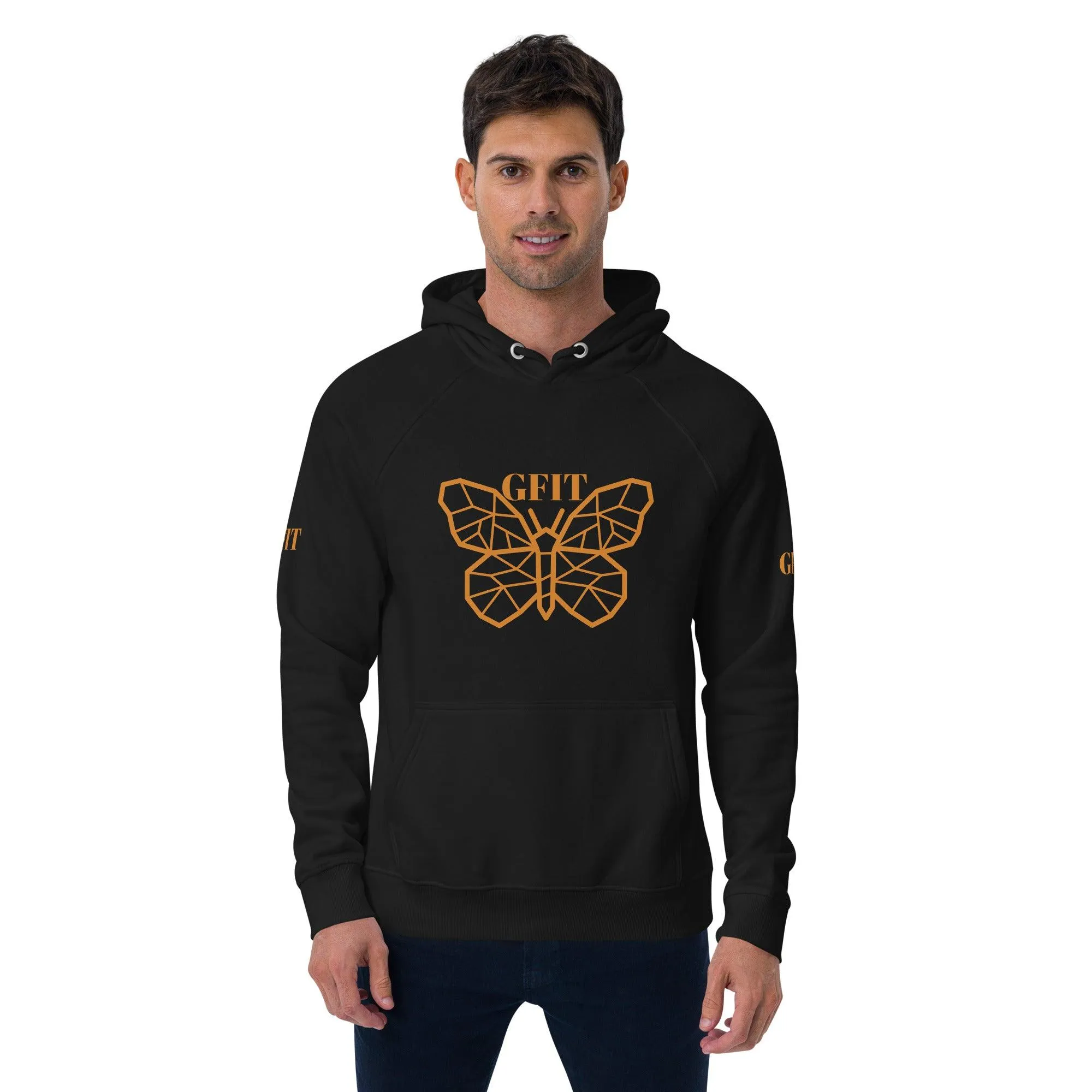 Golden Butterfly Unisex Eco Raglan Hoodie - Black