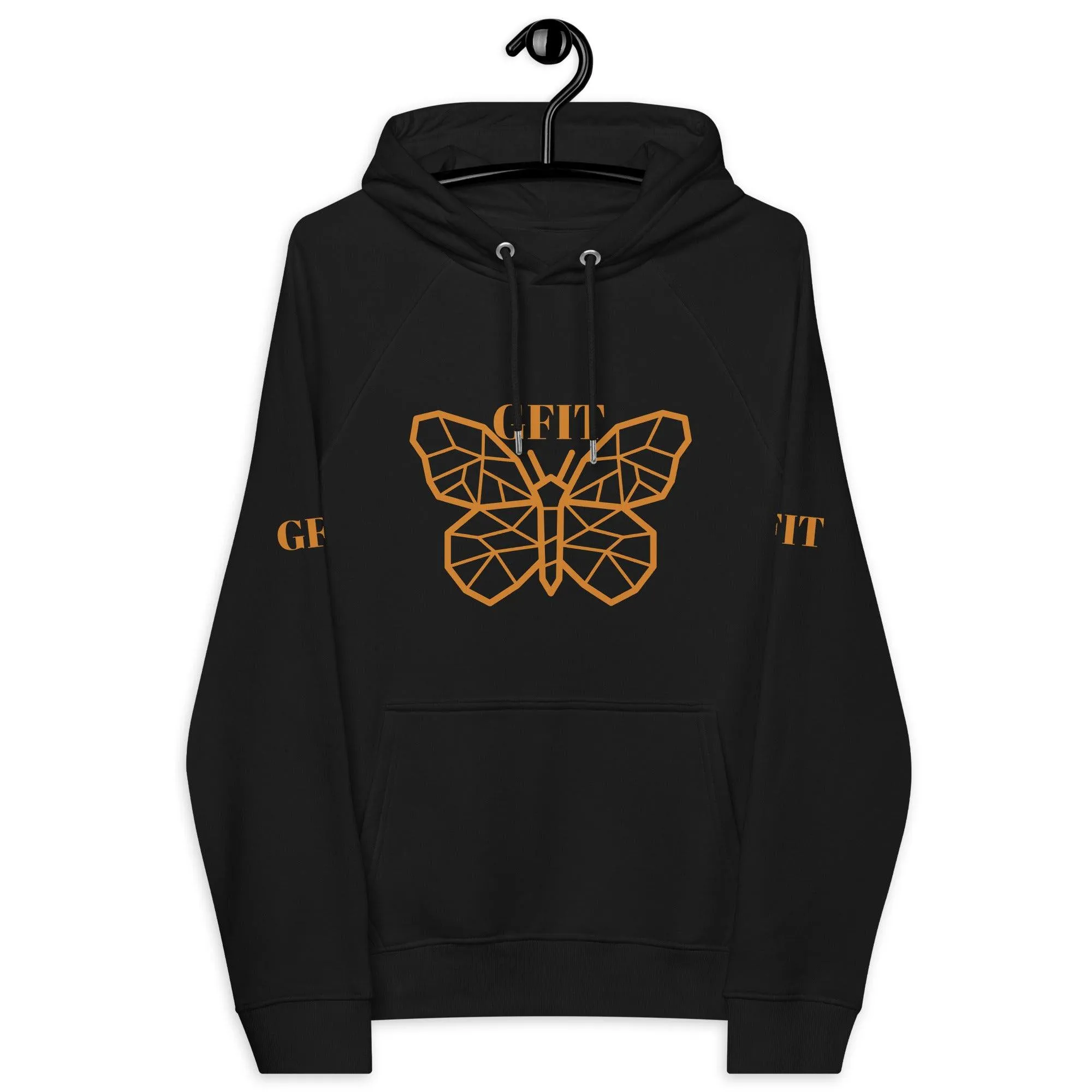 Golden Butterfly Unisex Eco Raglan Hoodie - Black