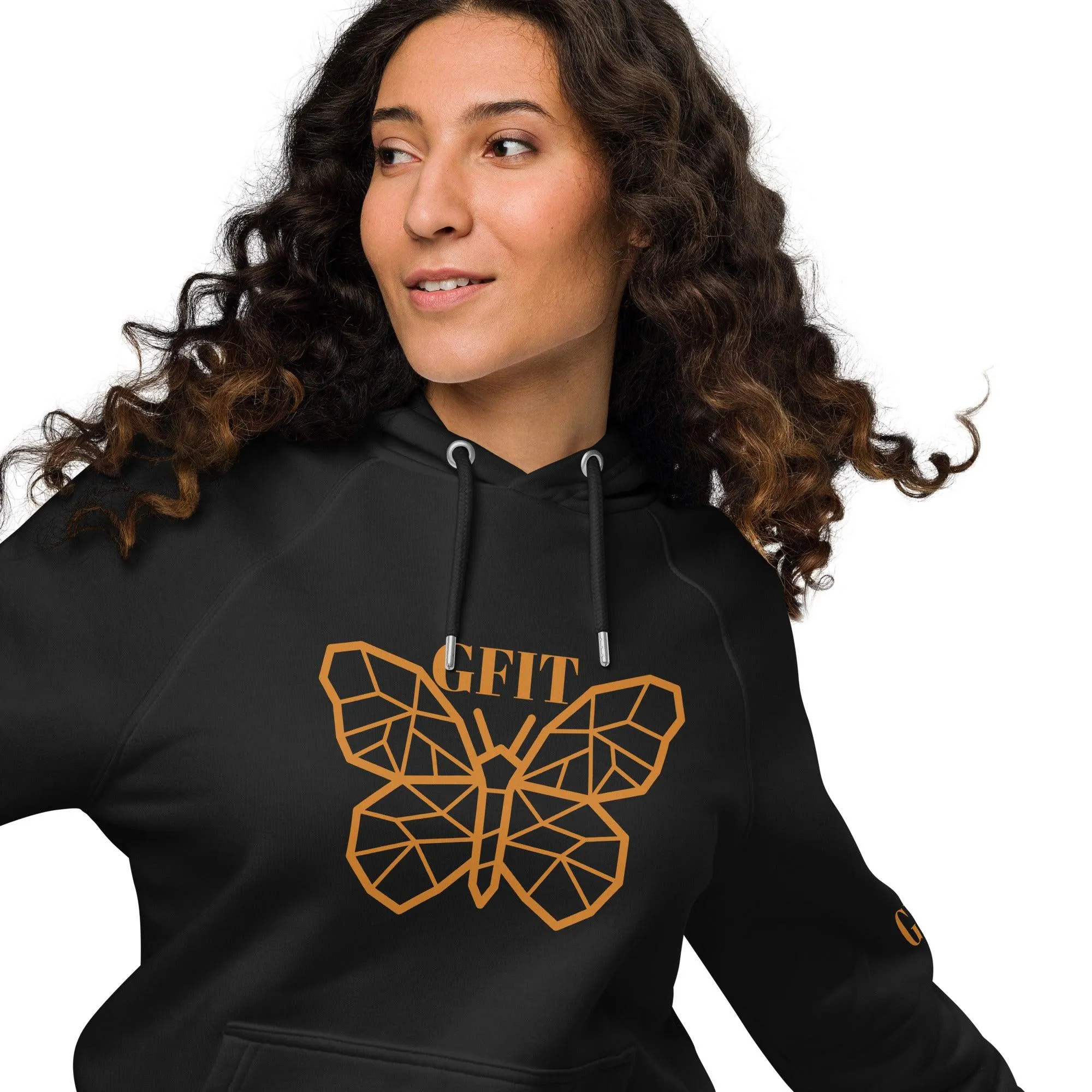 Golden Butterfly Unisex Eco Raglan Hoodie - Black