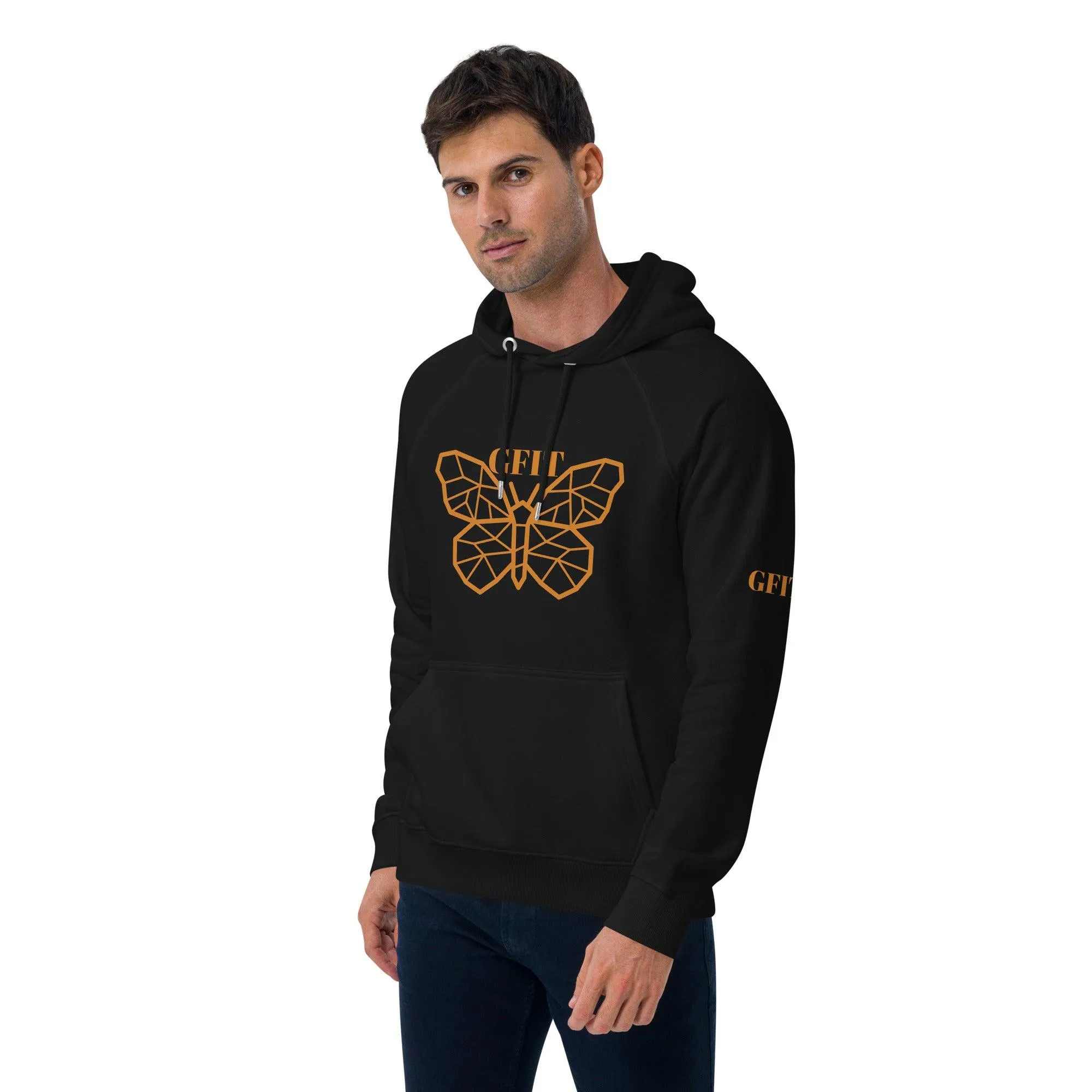 Golden Butterfly Unisex Eco Raglan Hoodie - Black