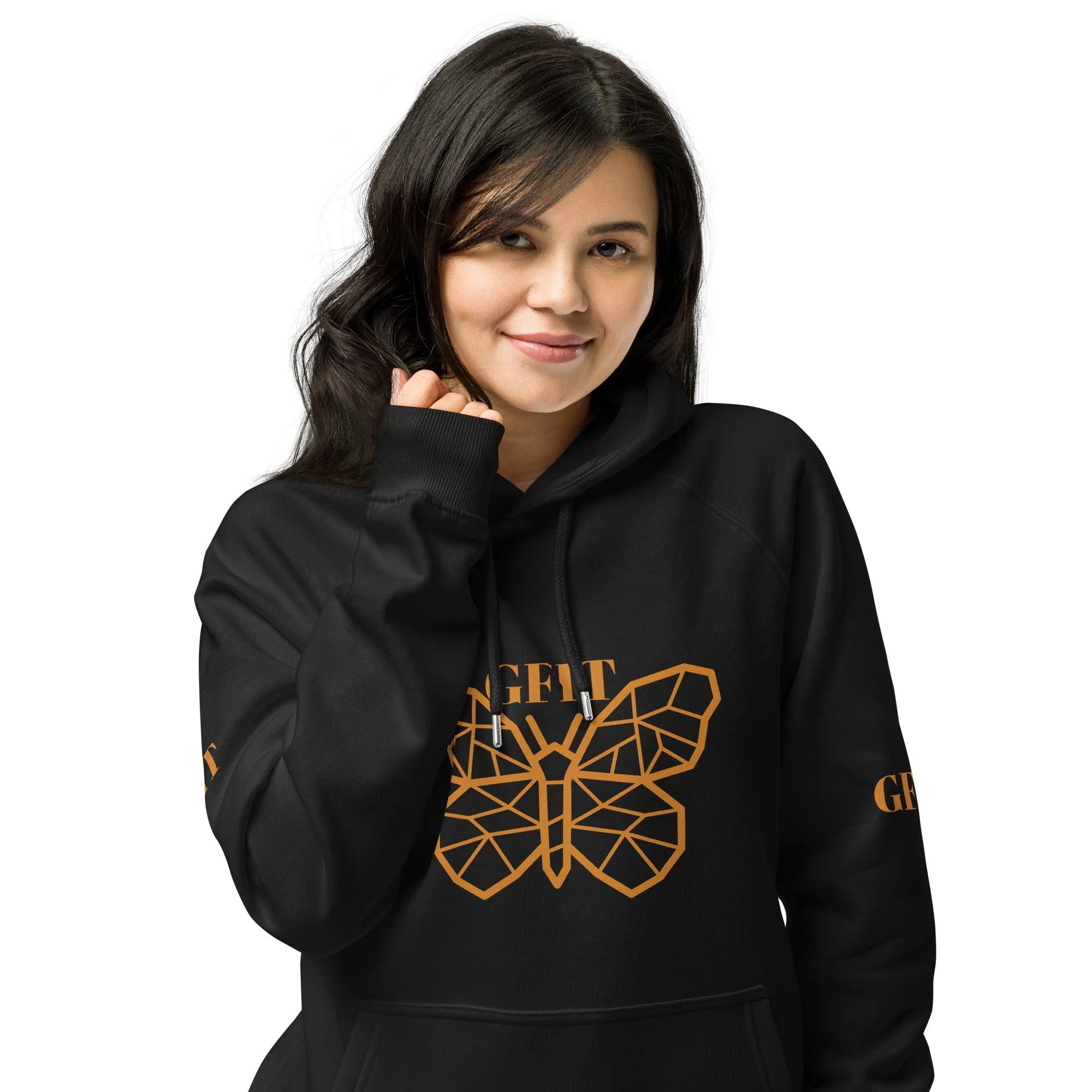 Golden Butterfly Unisex Eco Raglan Hoodie - Black