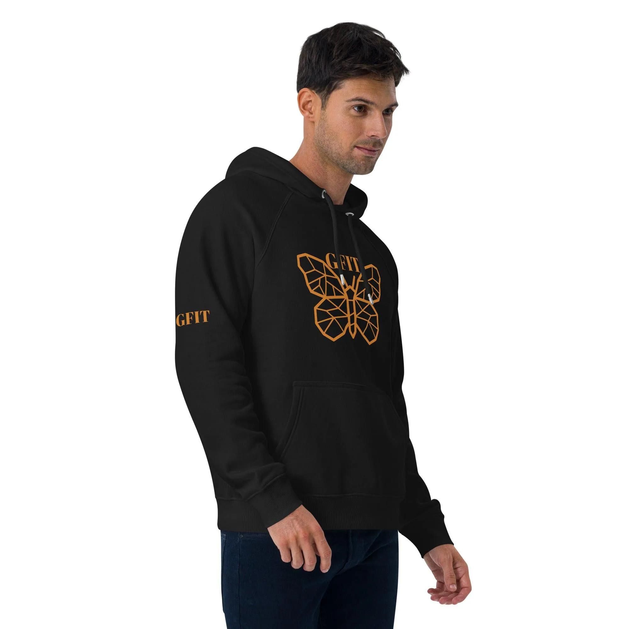 Golden Butterfly Unisex Eco Raglan Hoodie - Black