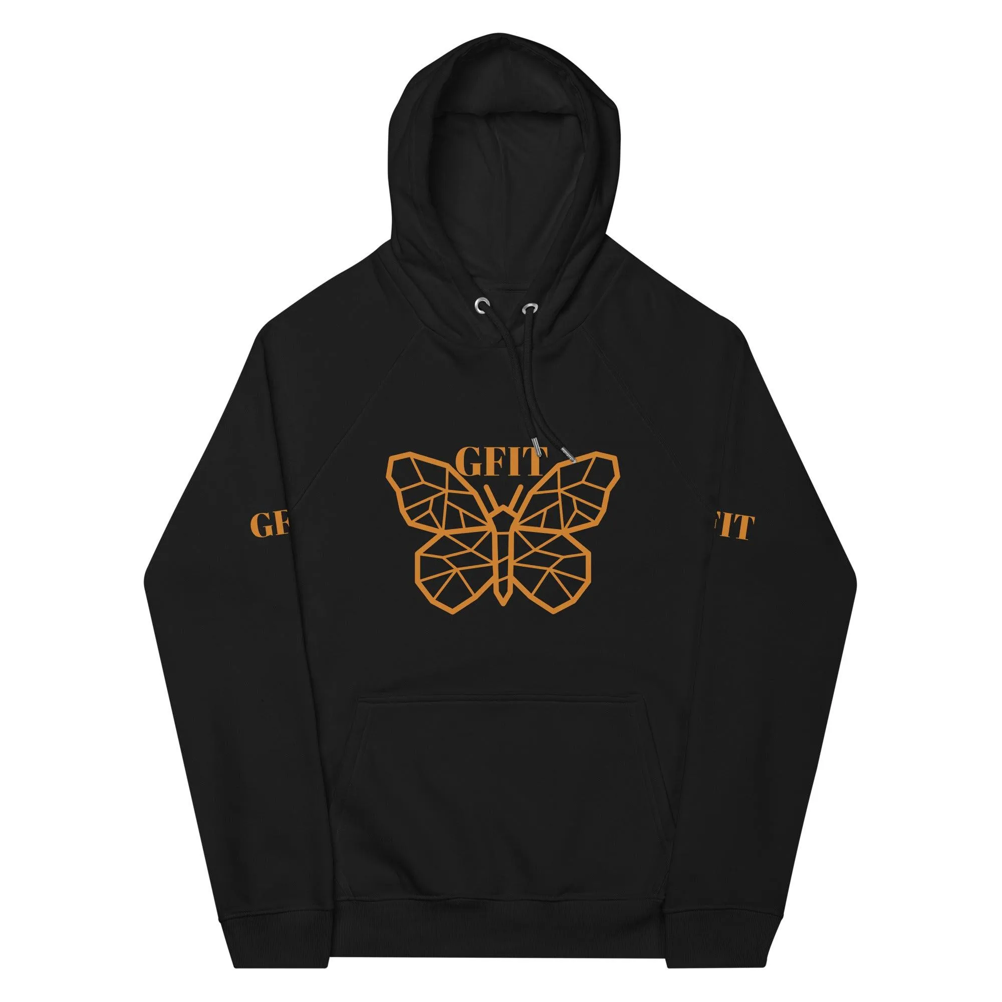 Golden Butterfly Unisex Eco Raglan Hoodie - Black