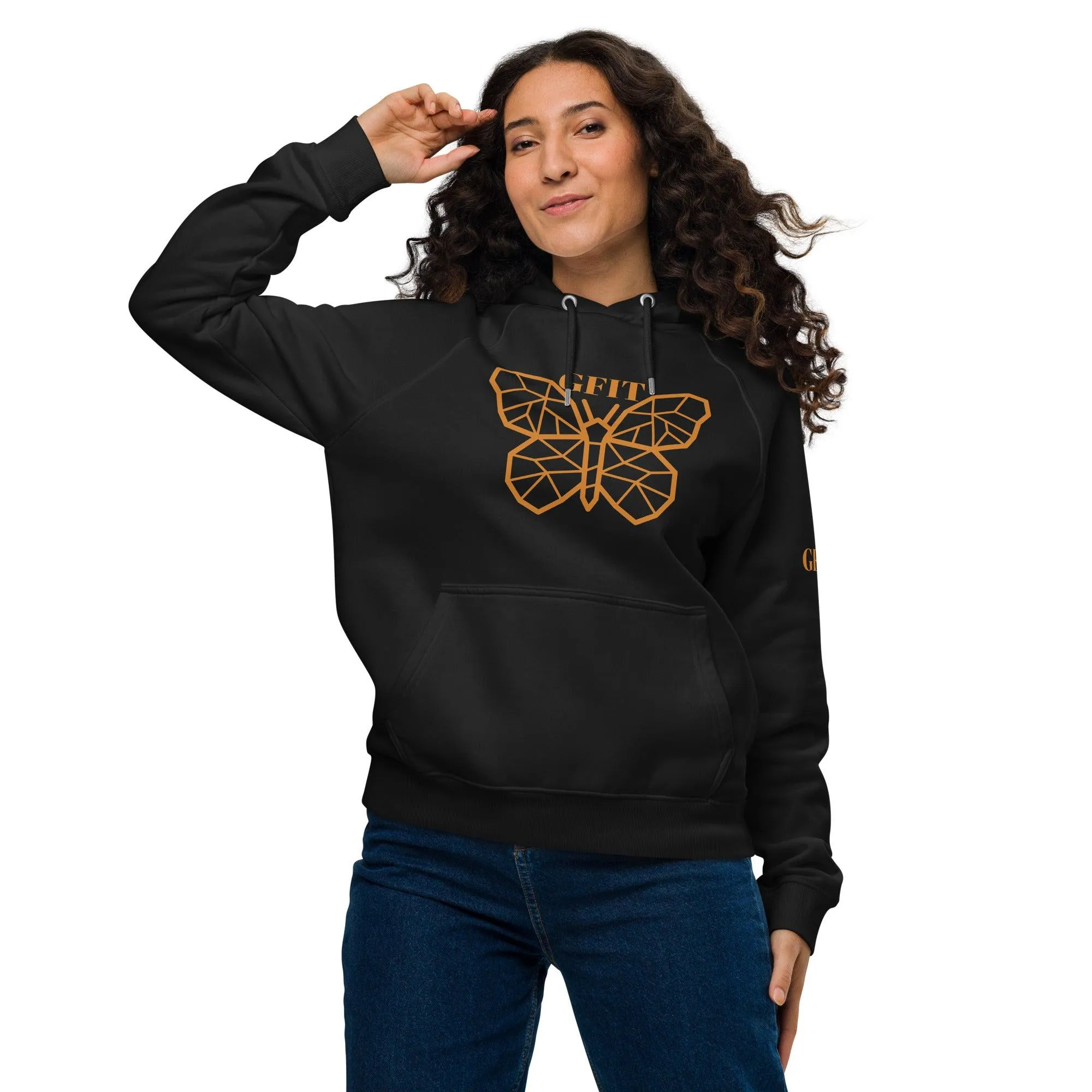 Golden Butterfly Unisex Eco Raglan Hoodie - Black