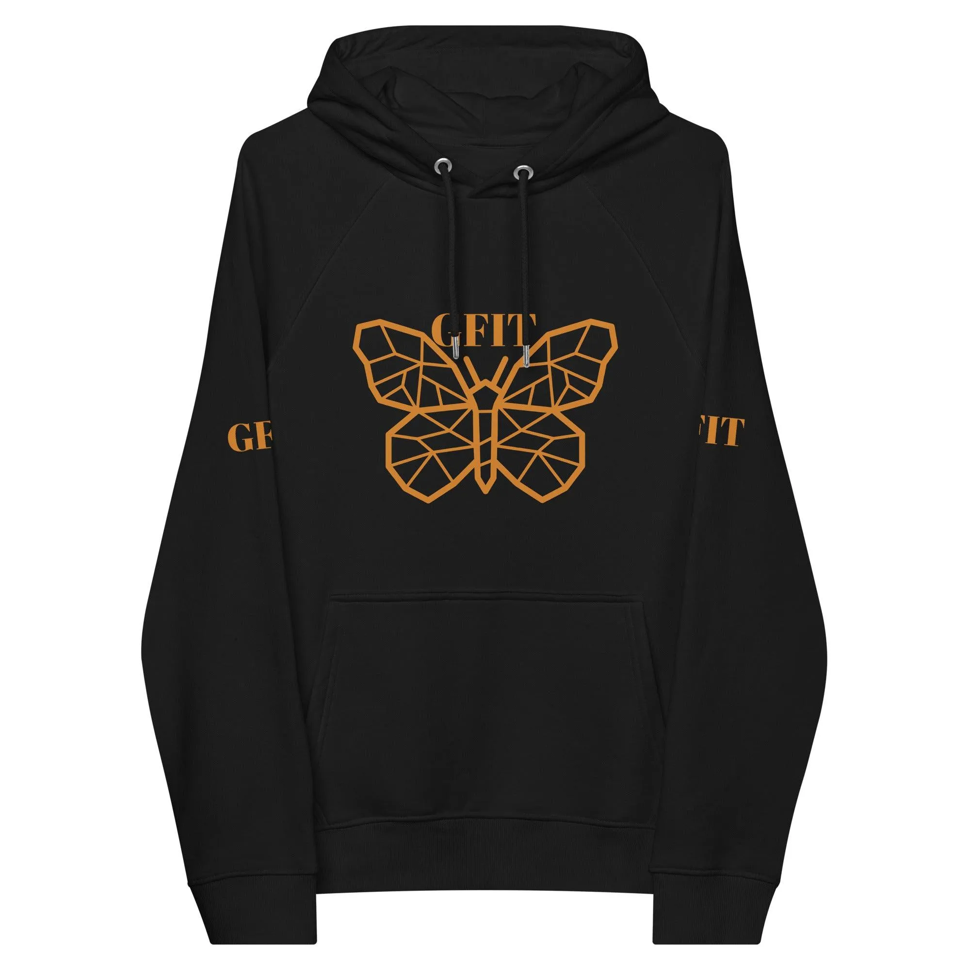 Golden Butterfly Unisex Eco Raglan Hoodie - Black