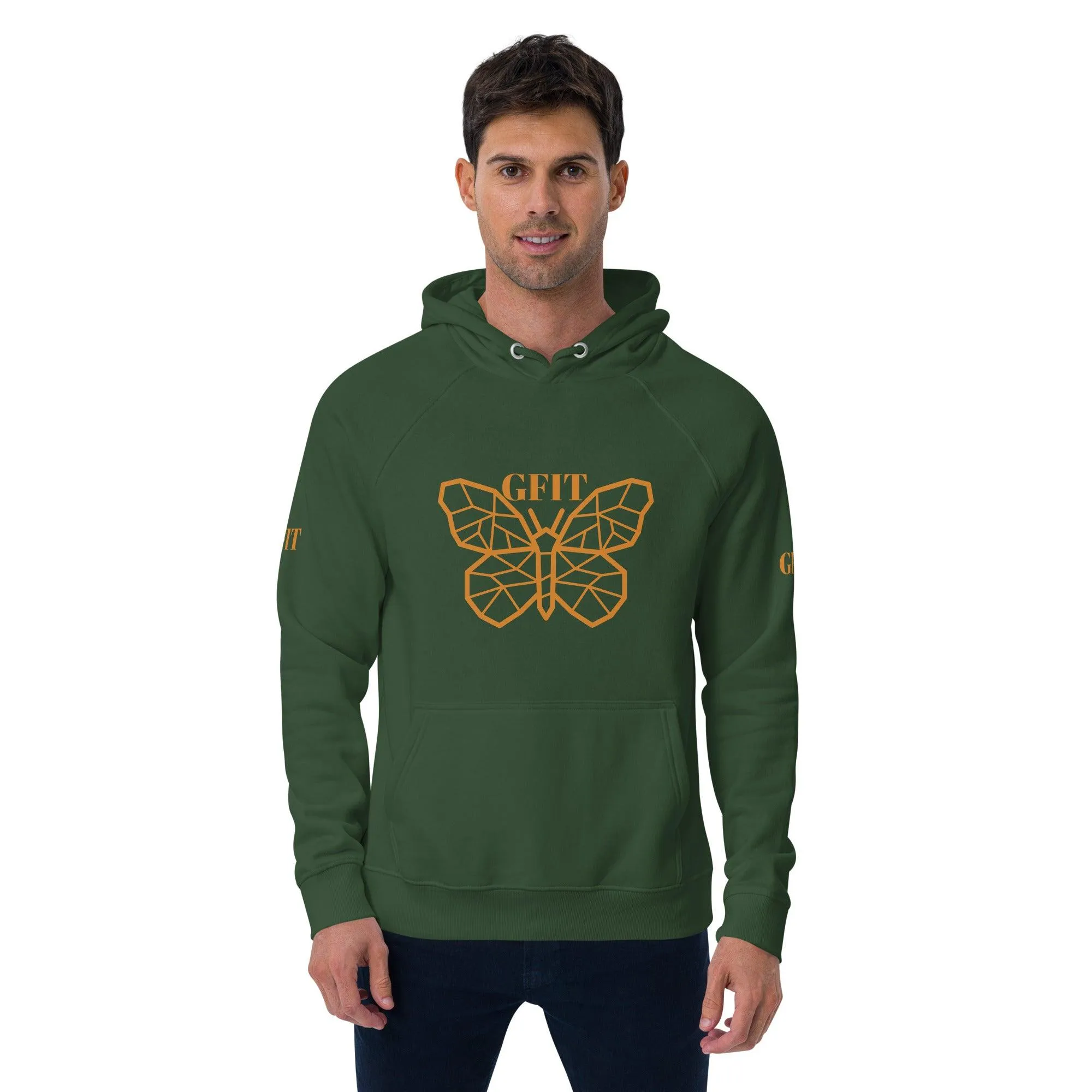 Golden Butterfly Unisex Eco Raglan Hoodie - Bottle Green