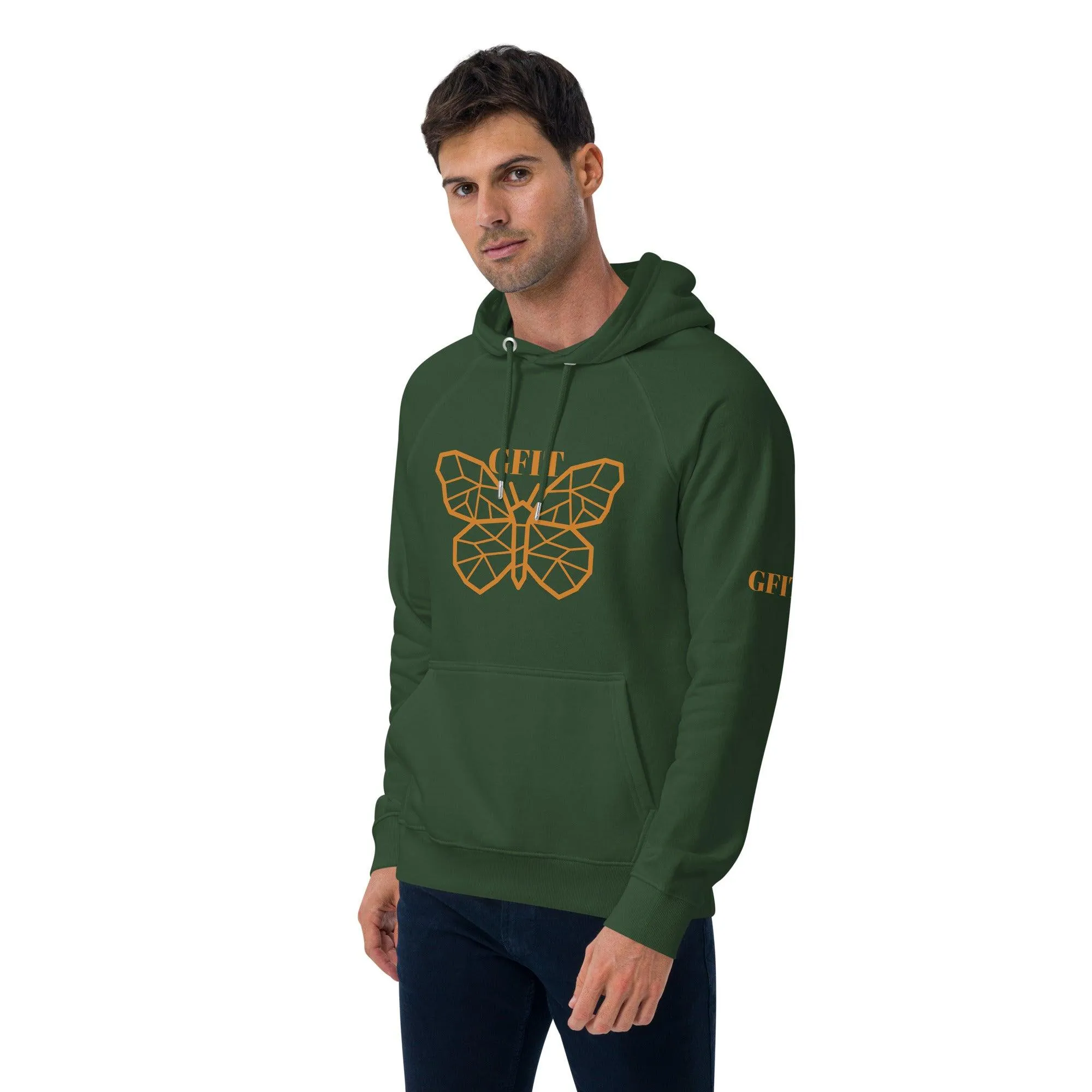 Golden Butterfly Unisex Eco Raglan Hoodie - Bottle Green