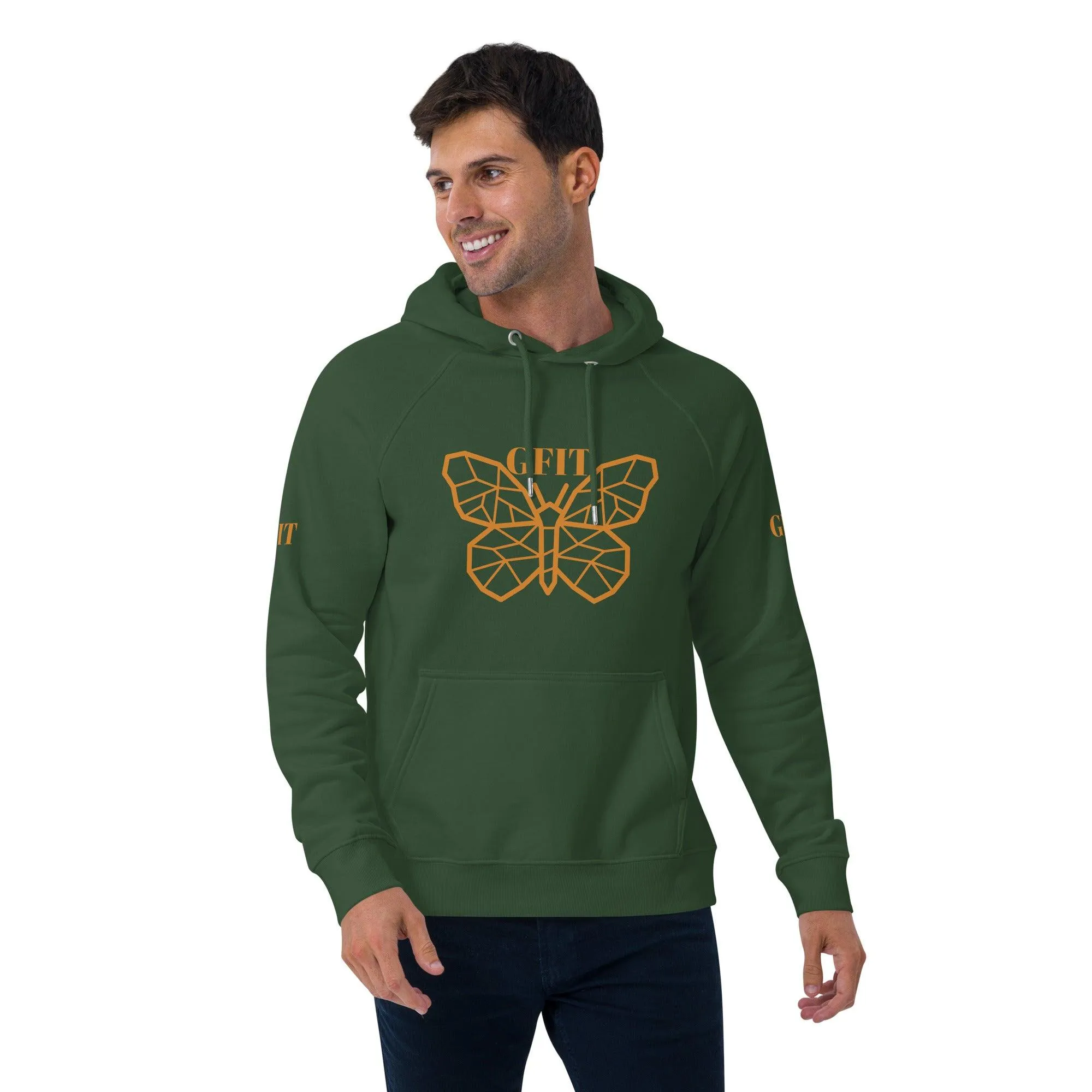 Golden Butterfly Unisex Eco Raglan Hoodie - Bottle Green