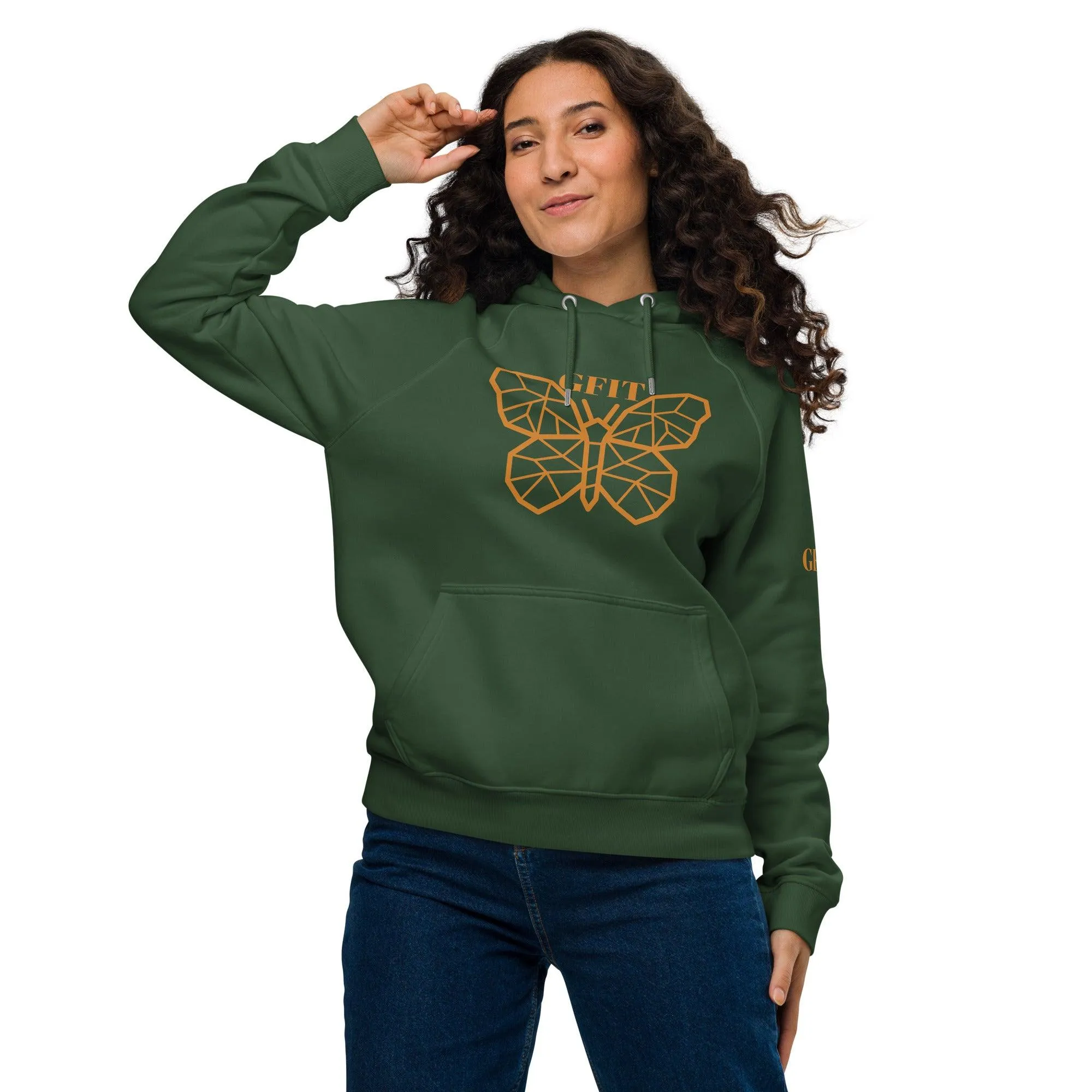 Golden Butterfly Unisex Eco Raglan Hoodie - Bottle Green