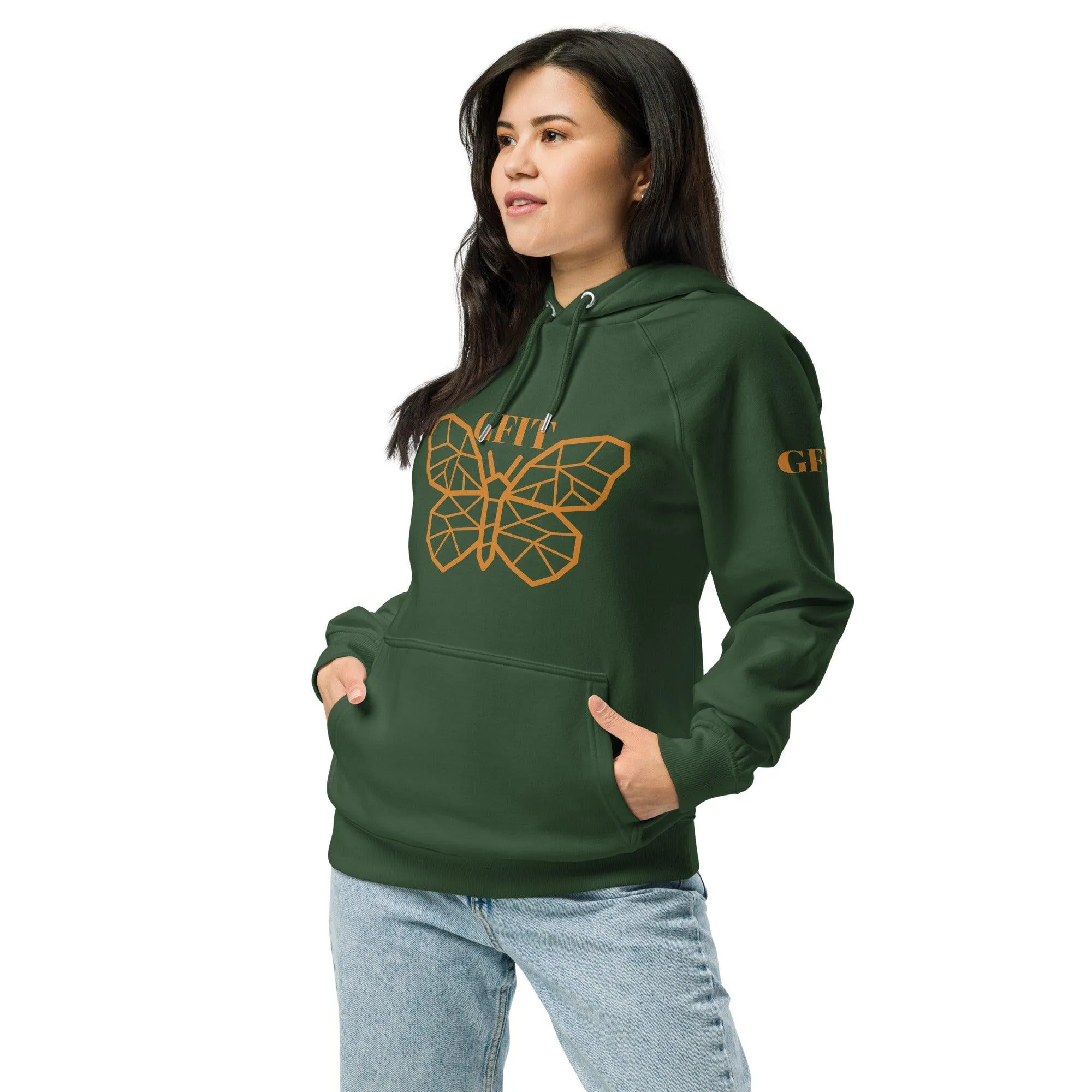 Golden Butterfly Unisex Eco Raglan Hoodie - Bottle Green