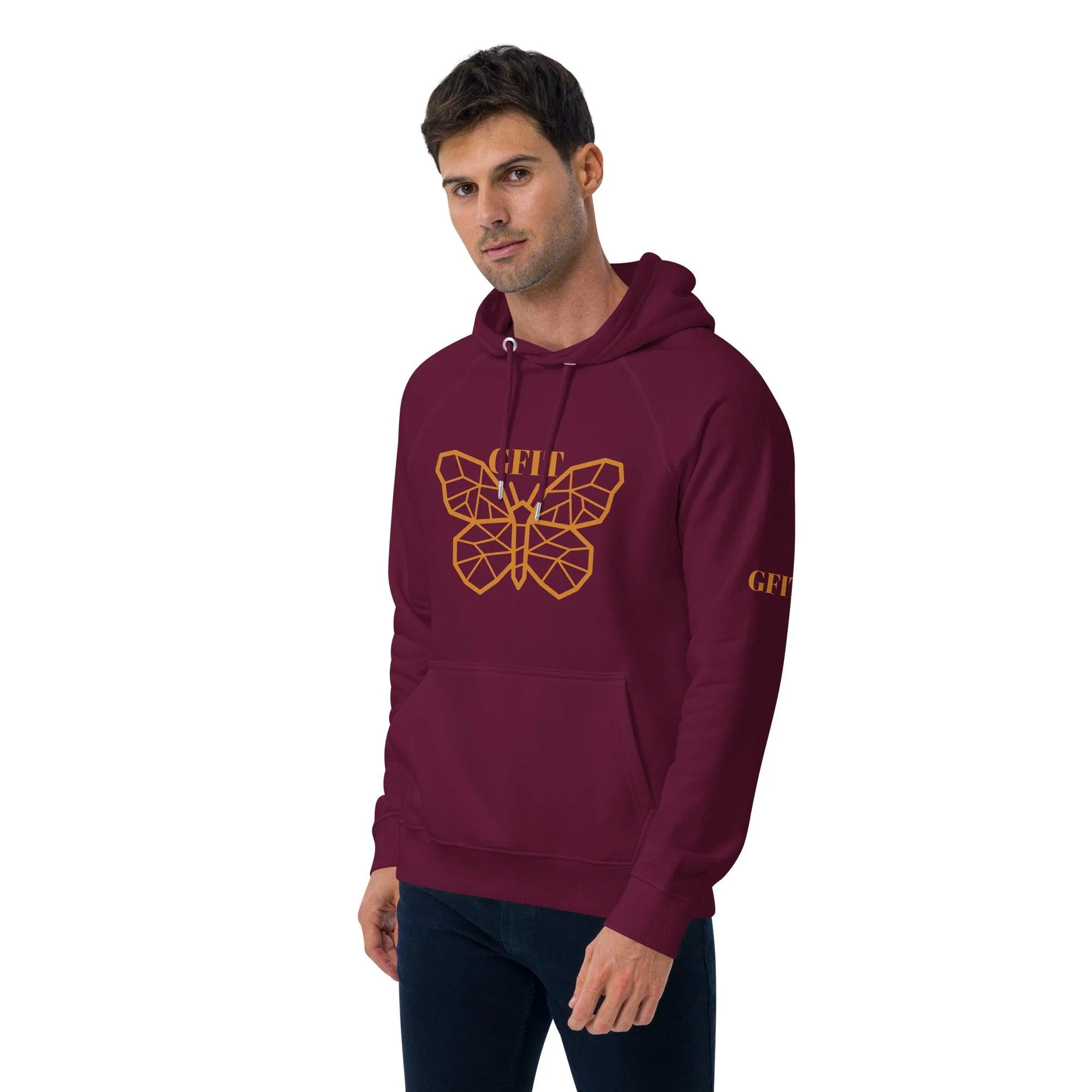 Golden Butterfly Unisex Eco Raglan Hoodie - Burgundy