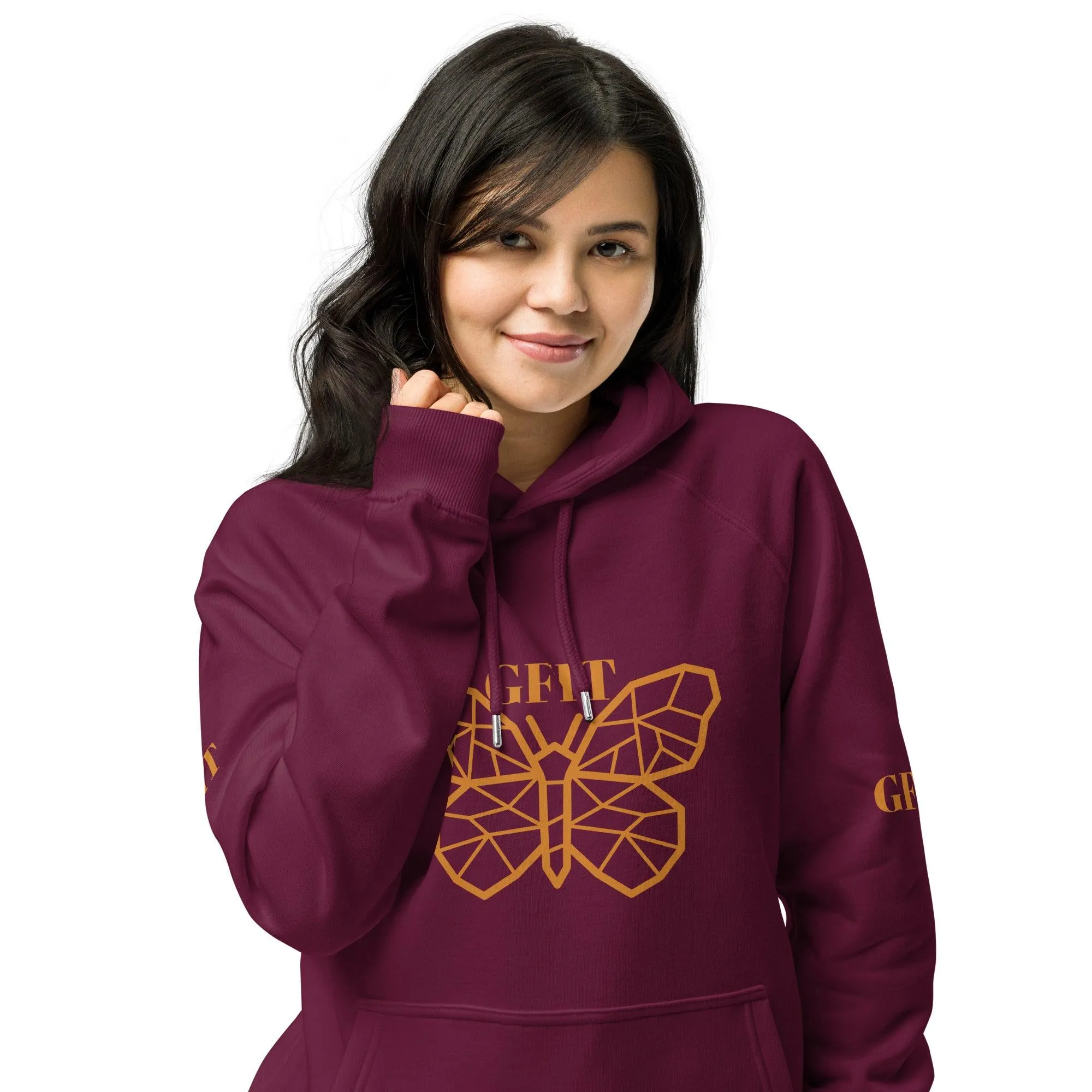 Golden Butterfly Unisex Eco Raglan Hoodie - Burgundy