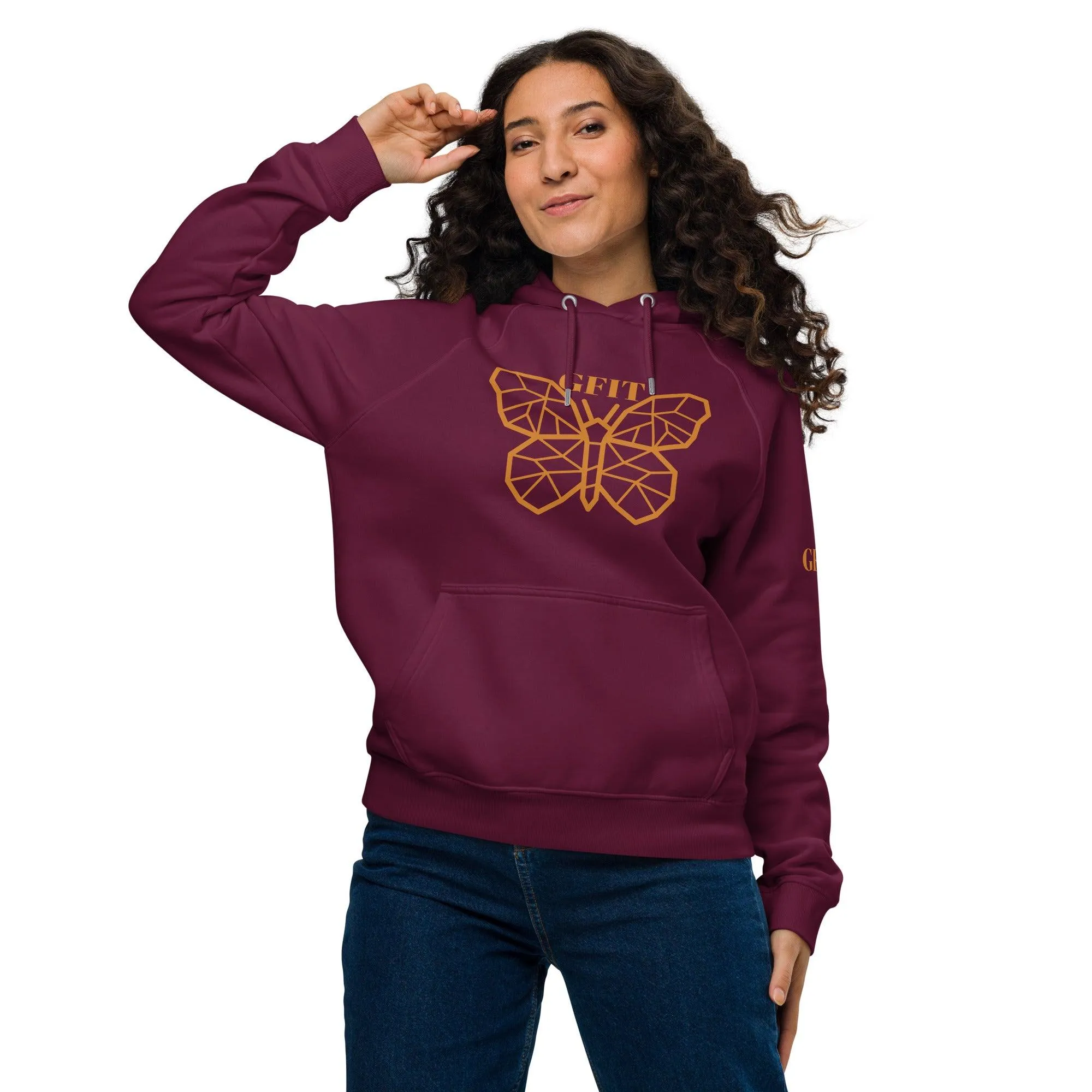 Golden Butterfly Unisex Eco Raglan Hoodie - Burgundy